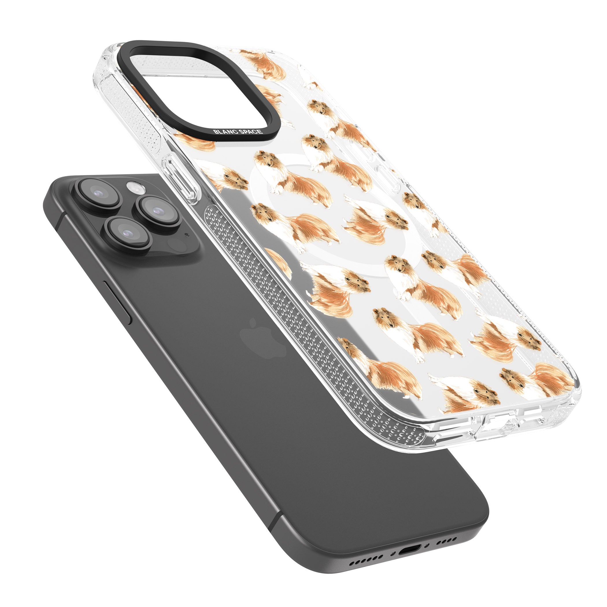 Rough Collie Watercolour Dog Pattern iPhone 15 Pro Max / 15 Pro / 14 Pro Max / 14 Pro / 13 Pro Clear Case Impact Air - Blanc Space