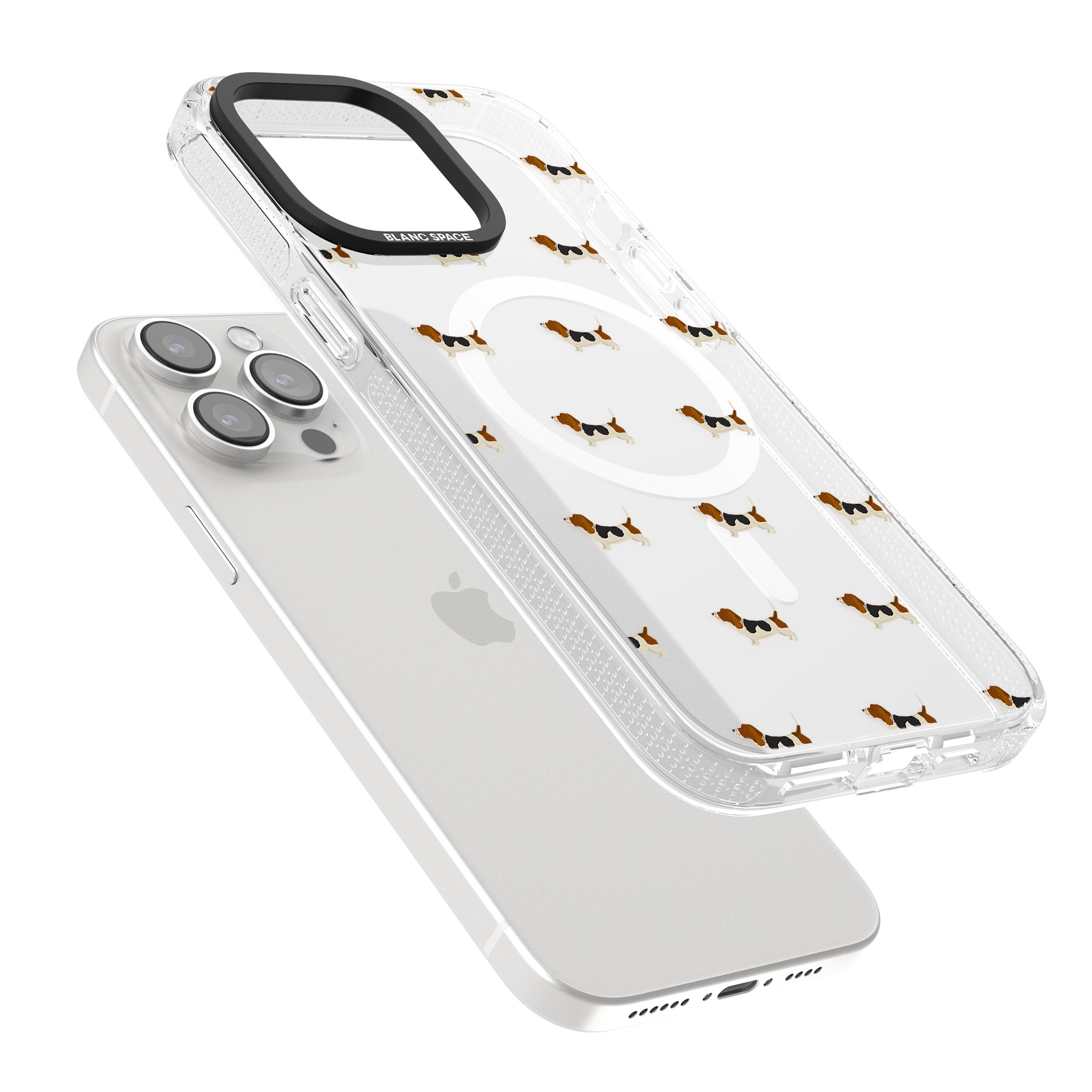 Basset Hound Dog Pattern Clear iPhone 15 Pro Max / 15 Pro / 14 Pro Max / 14 Pro / 13 Pro Clear Case Impact Air - Blanc Space