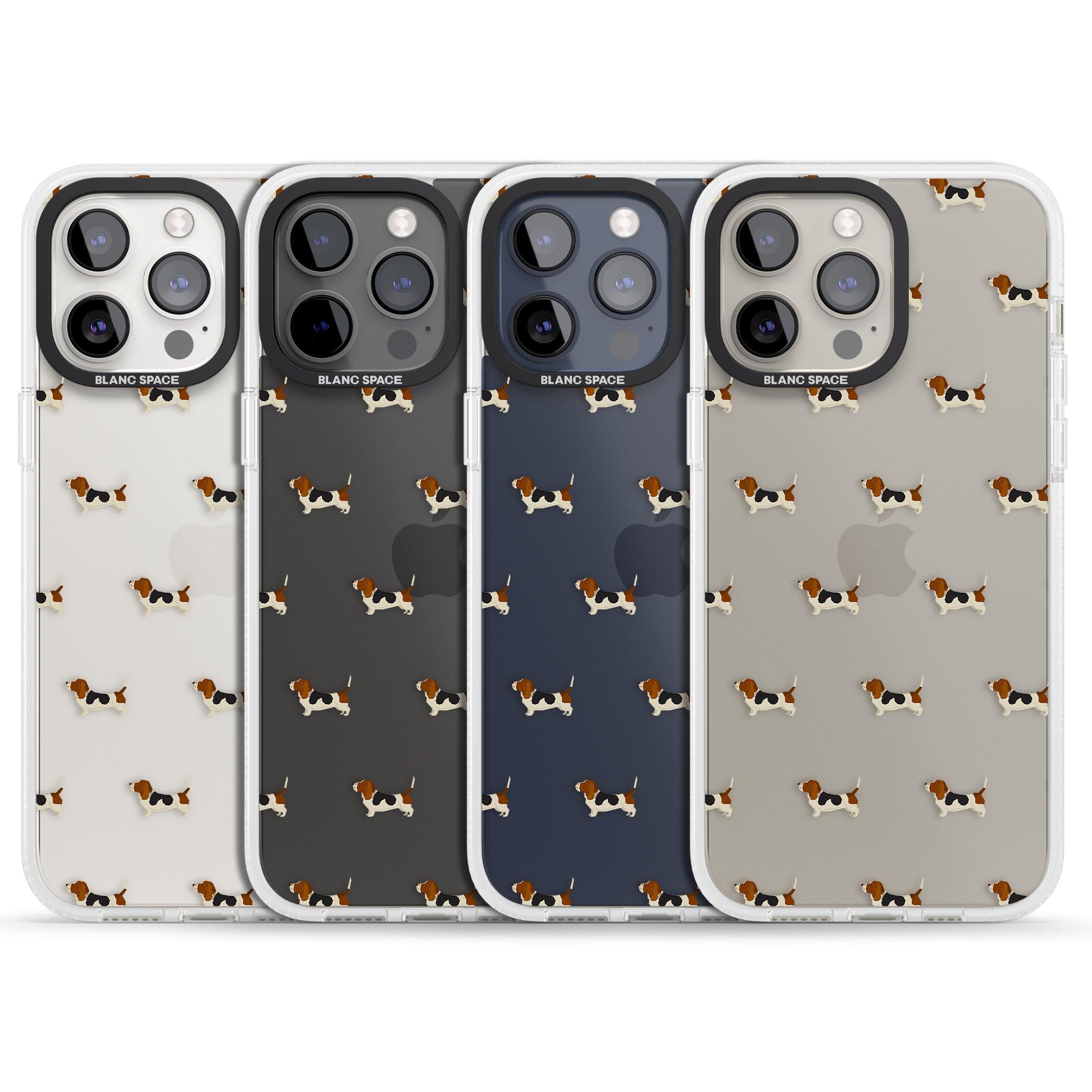 Basset Hound Dog Pattern Clear iPhone 15 Pro Max / 15 Pro / 14 Pro Max / 14 Pro / 13 Pro Clear Case Impact Air - Blanc Space