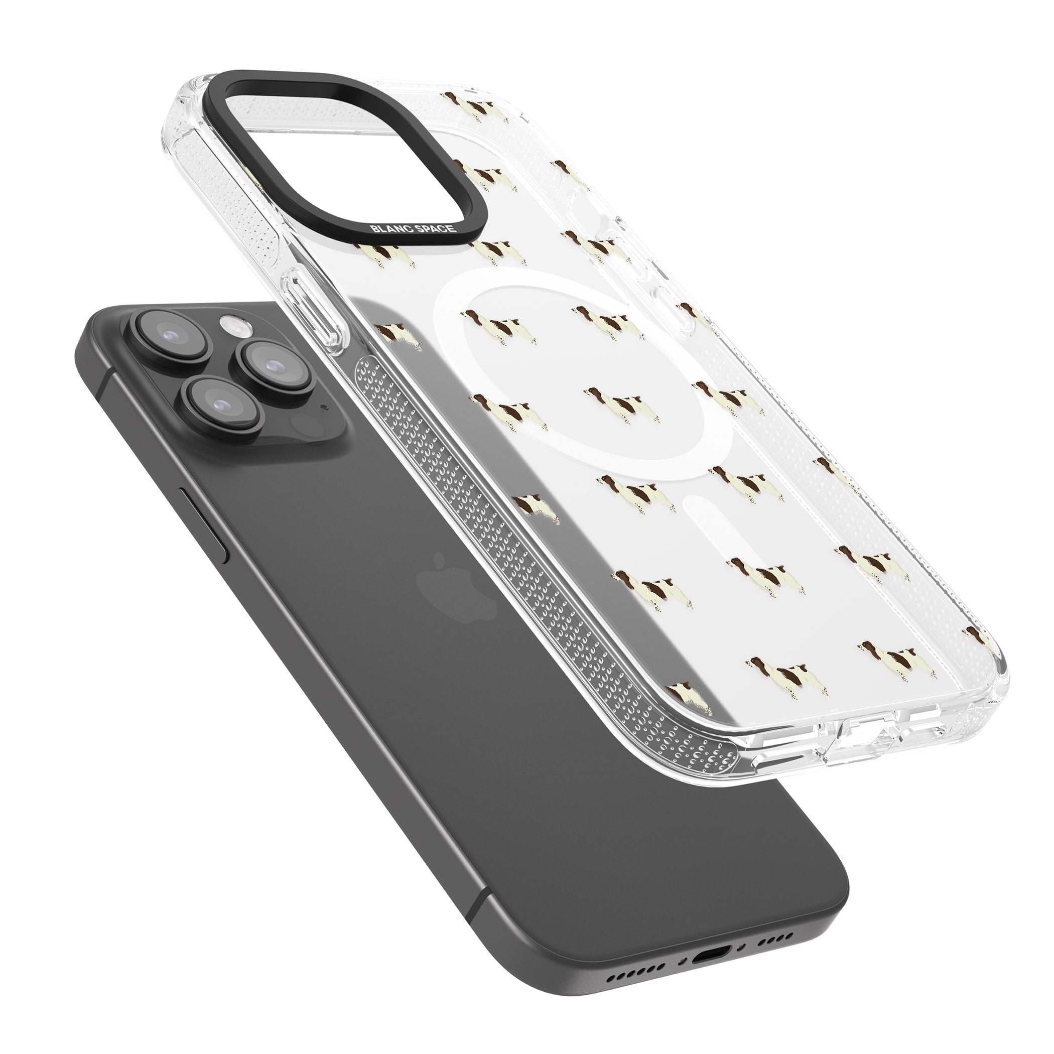 English Springer Spaniel Dog Pattern Clear iPhone 15 Pro Max / 15 Pro / 14 Pro Max / 14 Pro / 13 Pro Clear Case Impact Air - Blanc Space
