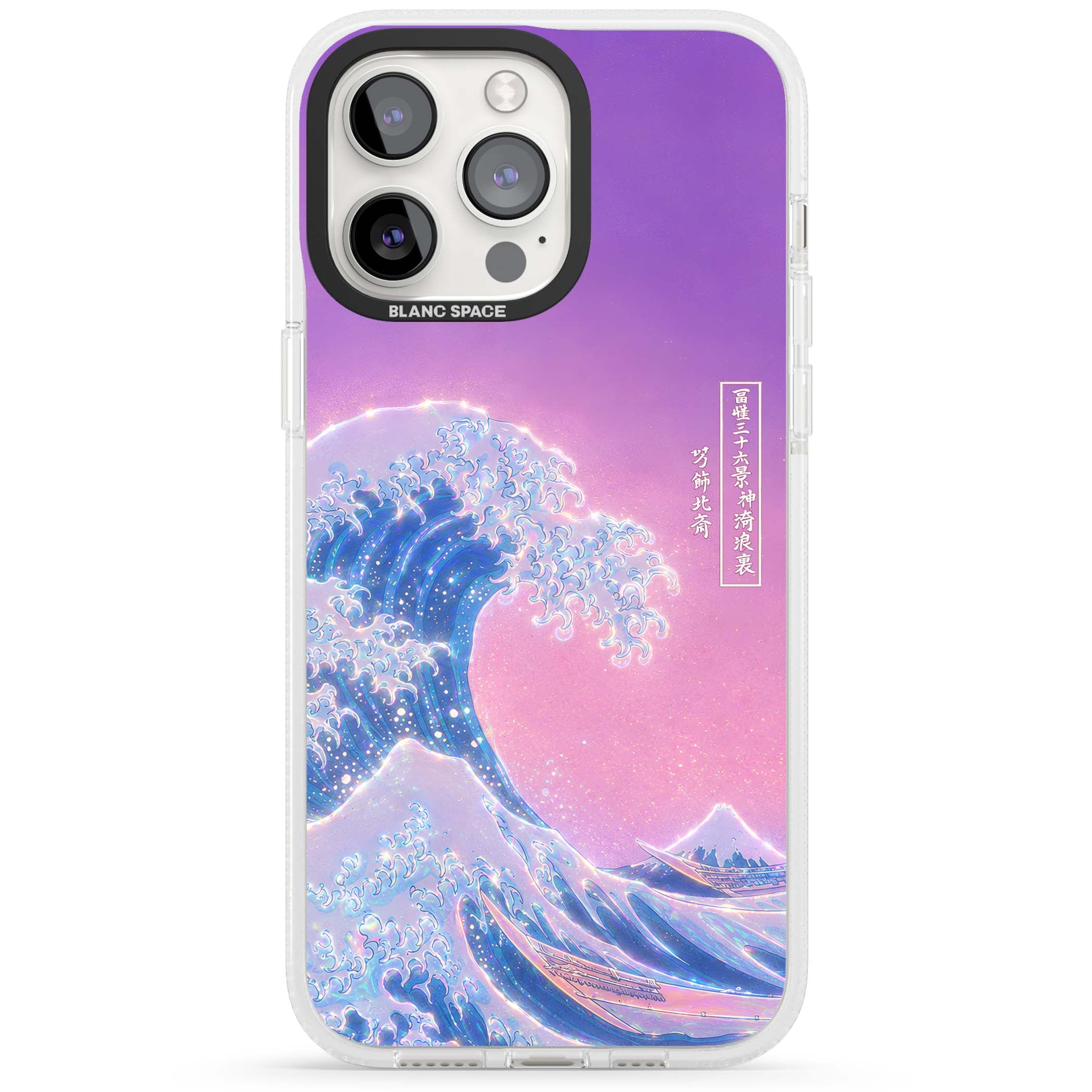 The Great Opal Wave Japanese iPhone case featuring Hokusai's great wave in iridescent pastels with lilac sky and Mou | Clear Case Impact Air case for iPhone 15 Pro, iPhone 15 Pro Max