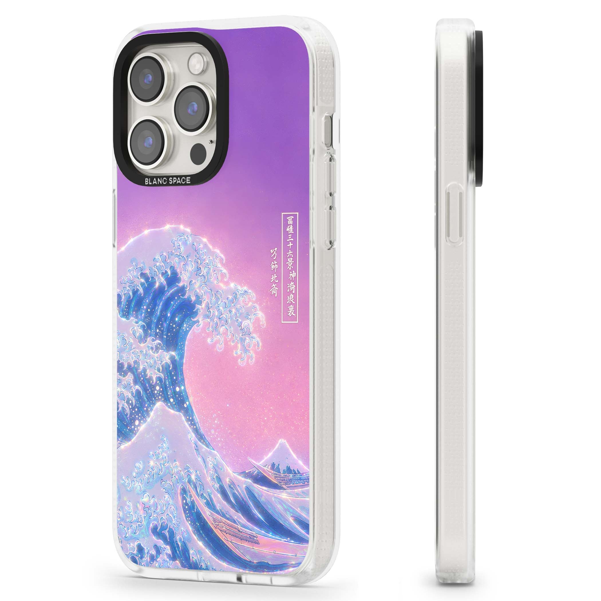 The Great Opal Wave Japanese iPhone case featuring Hokusai's great wave in iridescent pastels with lilac sky and Mou | Clear Case Impact Air case for iPhone 15 Pro, iPhone 15 Pro Max