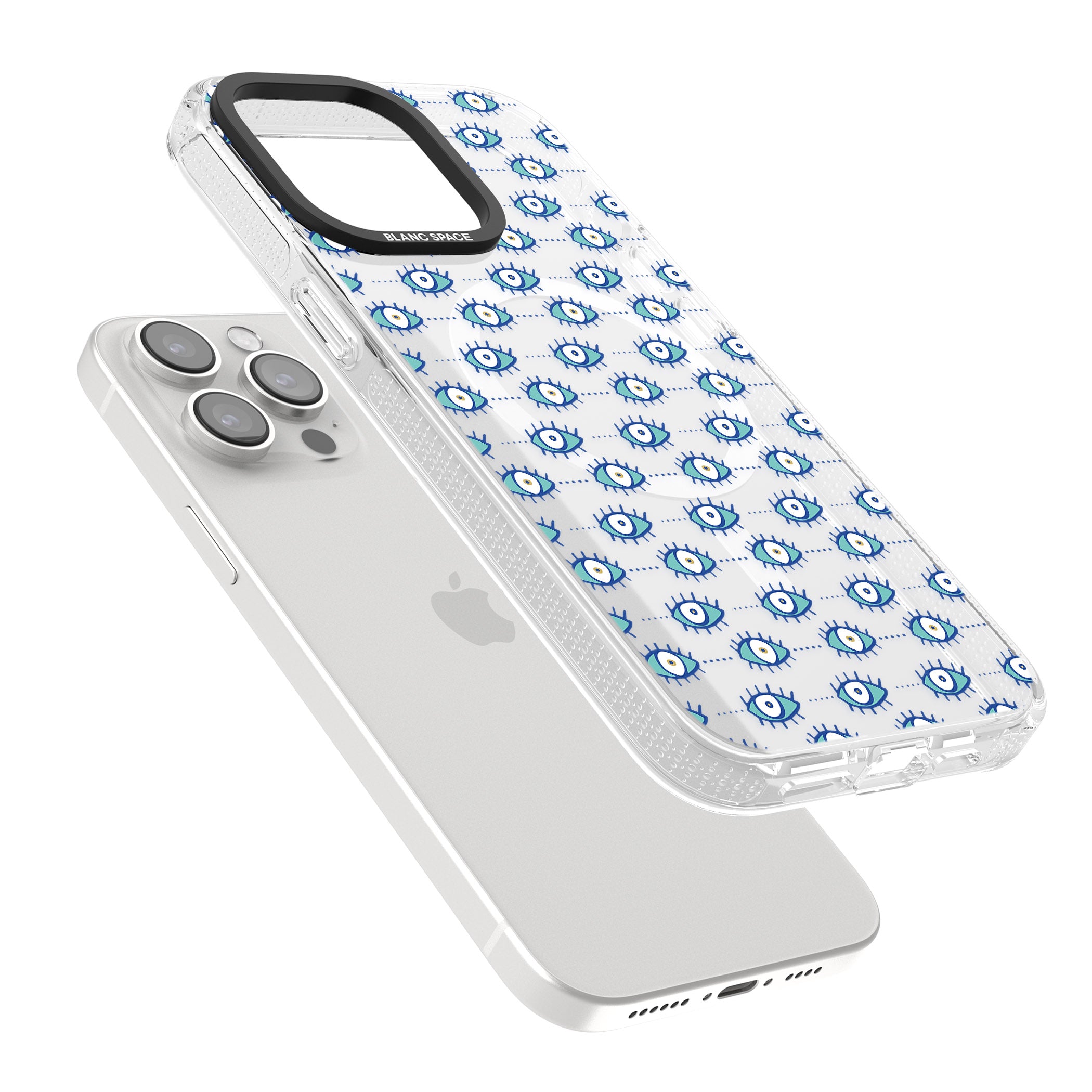 Crazy Eyes (Clear) Psychedelic Eyes Pattern iPhone 15 Pro Max / 15 Pro / 14 Pro Max / 14 Pro / 13 Pro Clear Case Impact Air - Blanc Space