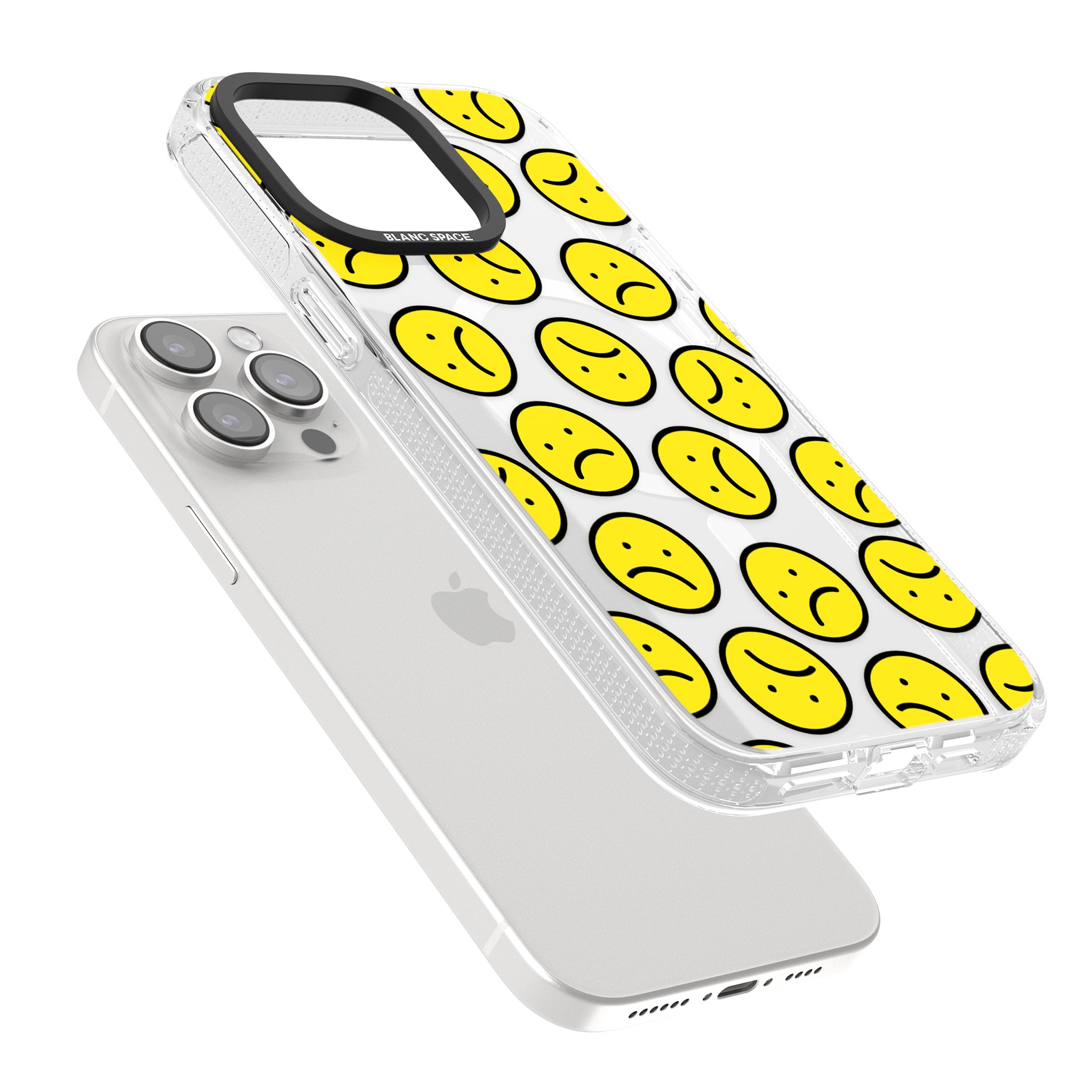 Sad Face Clear Pattern iPhone 15 Pro Max / 15 Pro / 14 Pro Max / 14 Pro / 13 Pro Clear Case Impact Air - Blanc Space