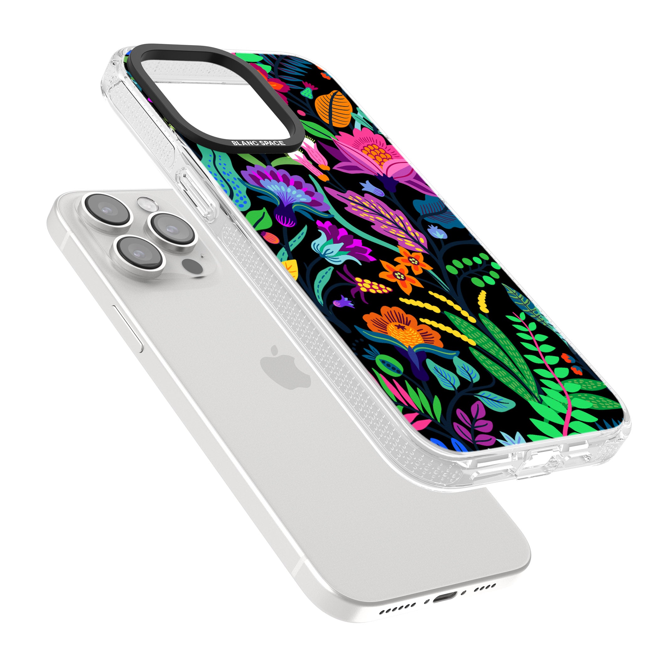 Floral Vibe (Black) iPhone 15 Pro Max / 15 Pro / 14 Pro Max / 14 Pro / 13 Pro Clear Case Impact Air - Blanc Space