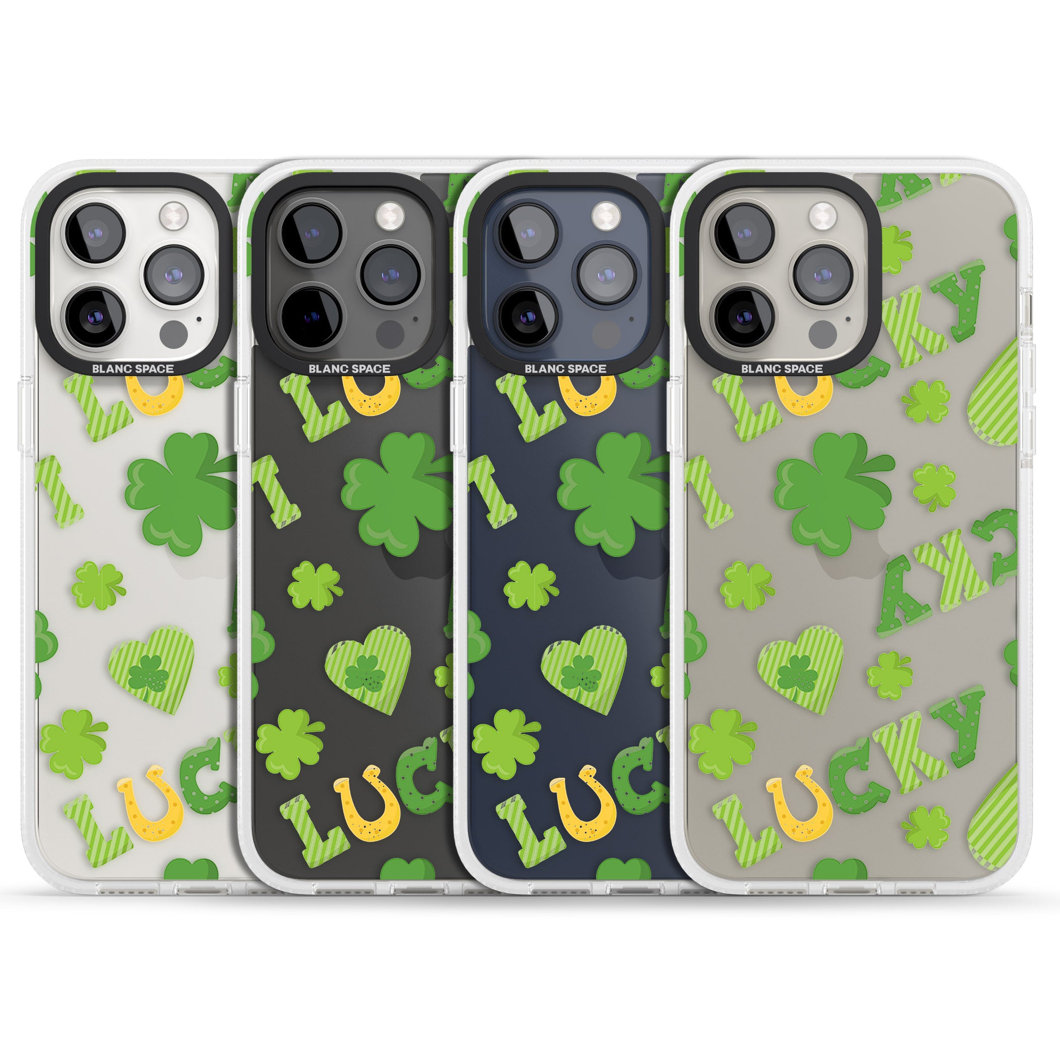 Lucky Irish Clover iPhone 15 Pro Max / 15 Pro / 14 Pro Max / 14 Pro / 13 Pro Clear Case Impact Air - Blanc Space
