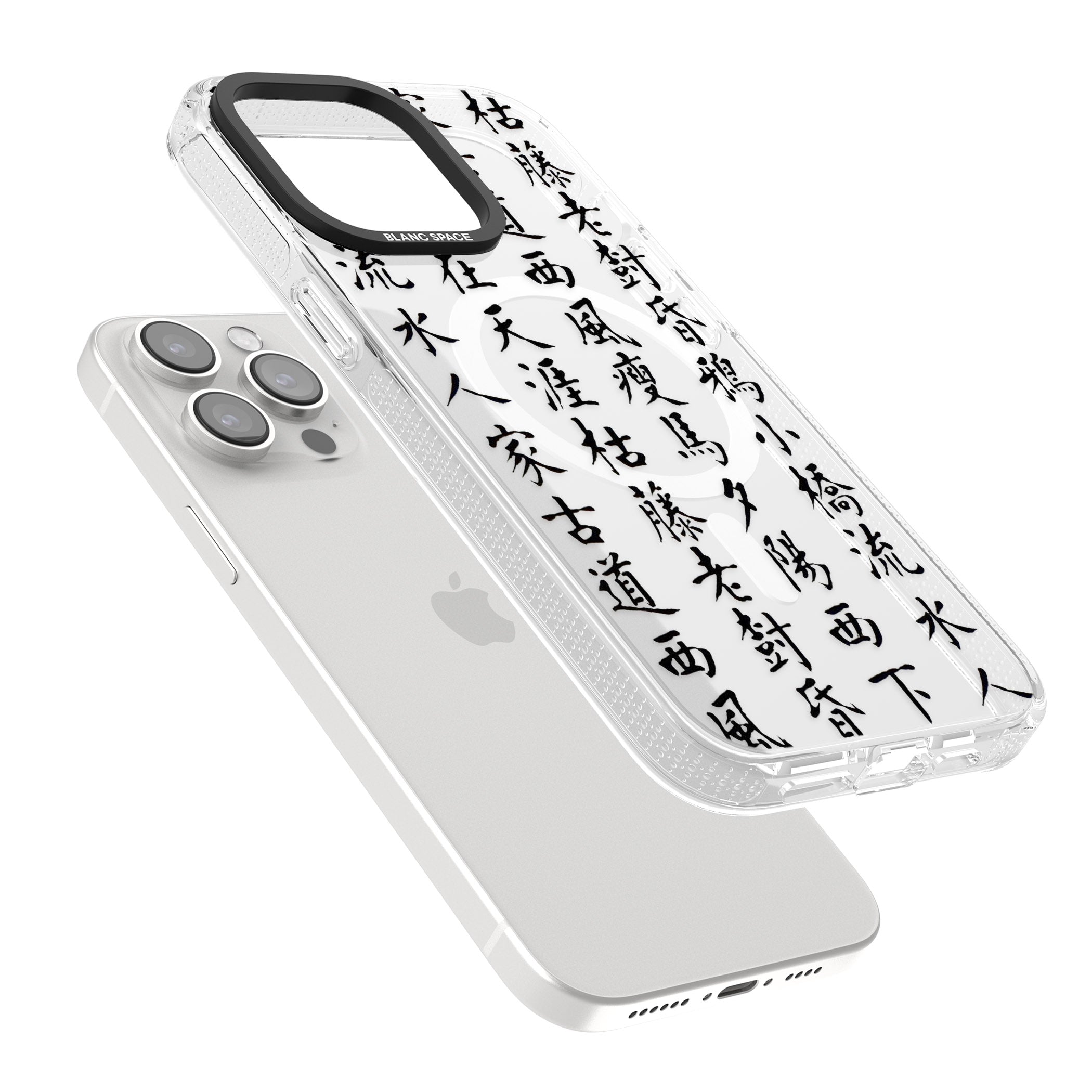 Black Japanese Kanji Script iPhone 15 Pro Max / 15 Pro / 14 Pro Max / 14 Pro / 13 Pro Clear Case Impact Air - Blanc Space