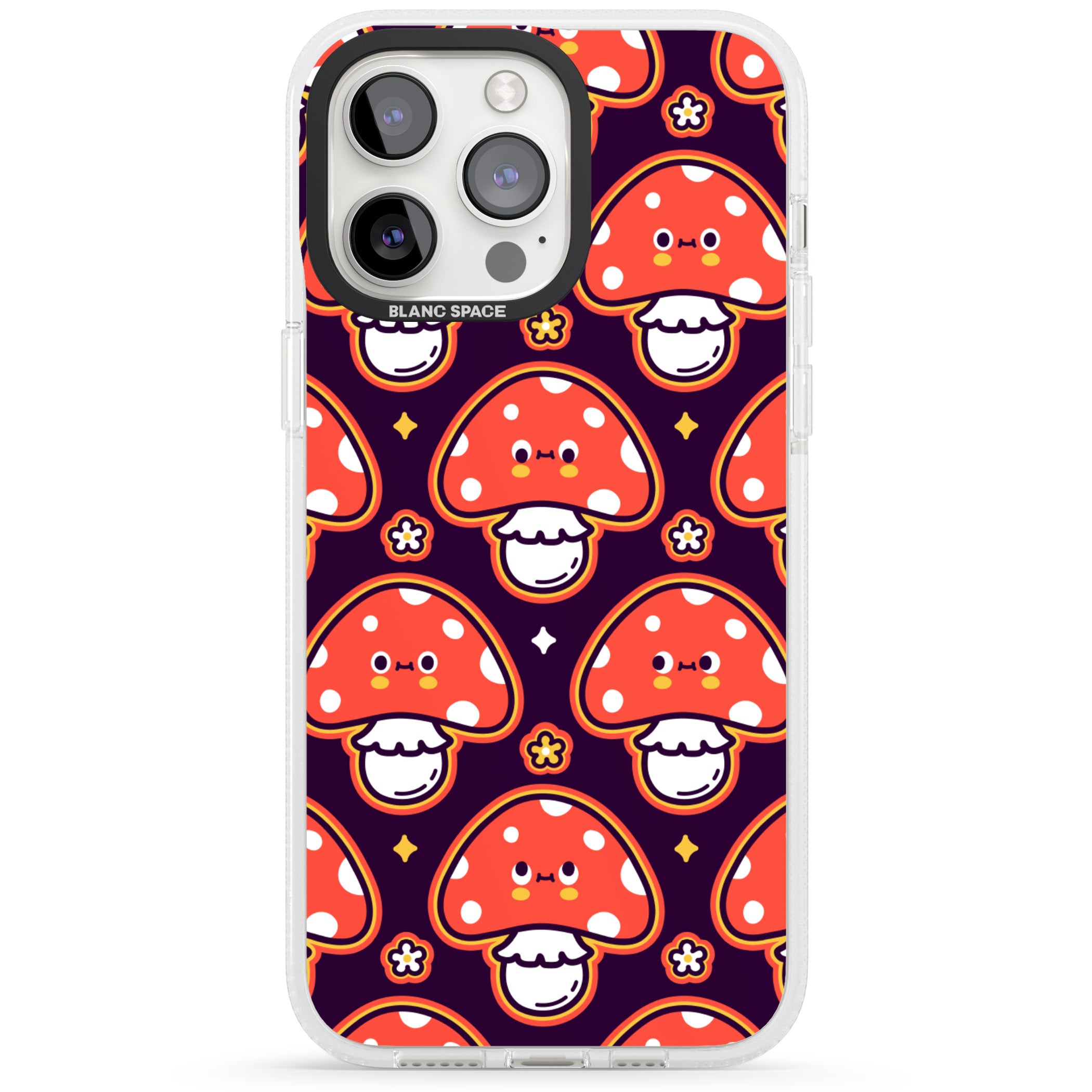 Mushroom Kawaii Pattern iPhone 15 Pro Max / 15 Pro / 14 Pro Max / 14 Pro / 13 Pro Clear Case Impact Air - Blanc Space
