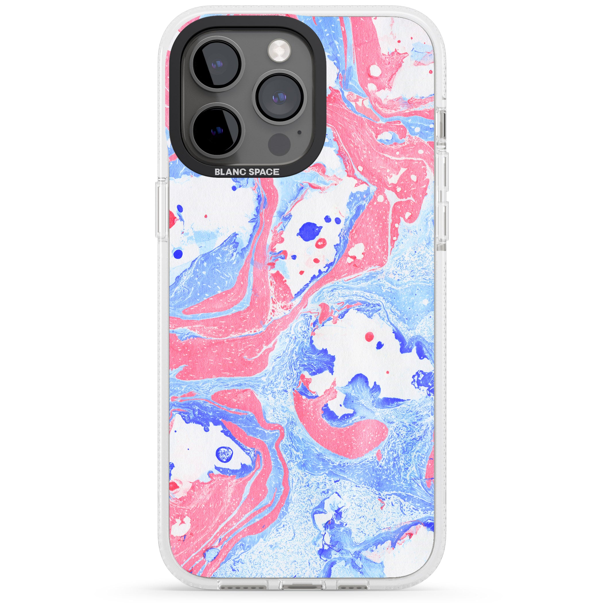 Pink, Blue & White Marbled Paper Pattern iPhone 15 Pro Max / 15 Pro / 14 Pro Max / 14 Pro / 13 Pro Clear Case Impact Air - Blanc Space