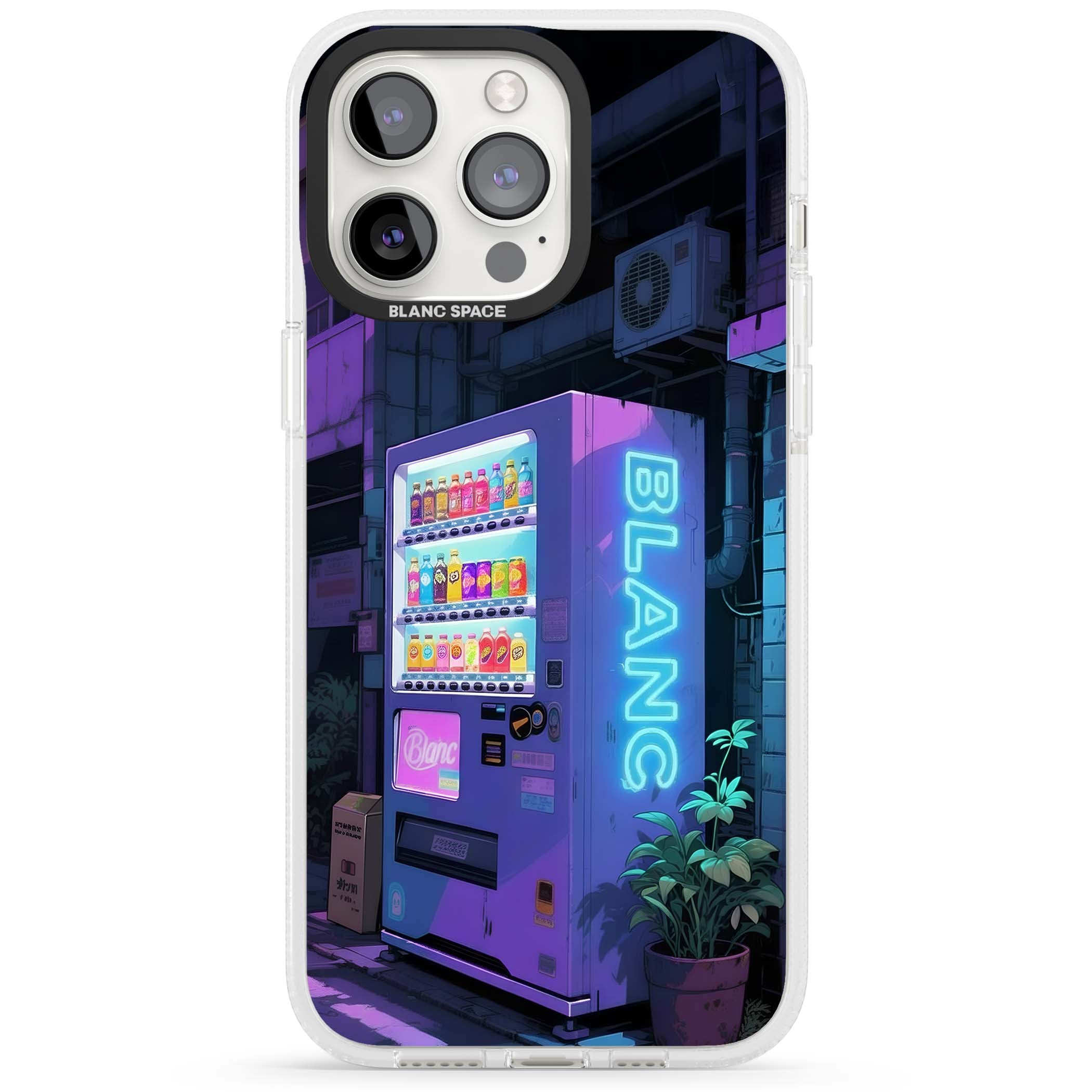 Shibuya Glow Japanese iPhone case featuring a glowing Tokyo vending machine, neon signage, and moody purple alleyway | Clear Case Impact Air case for iPhone 15 Pro, iPhone 15 Pro Max