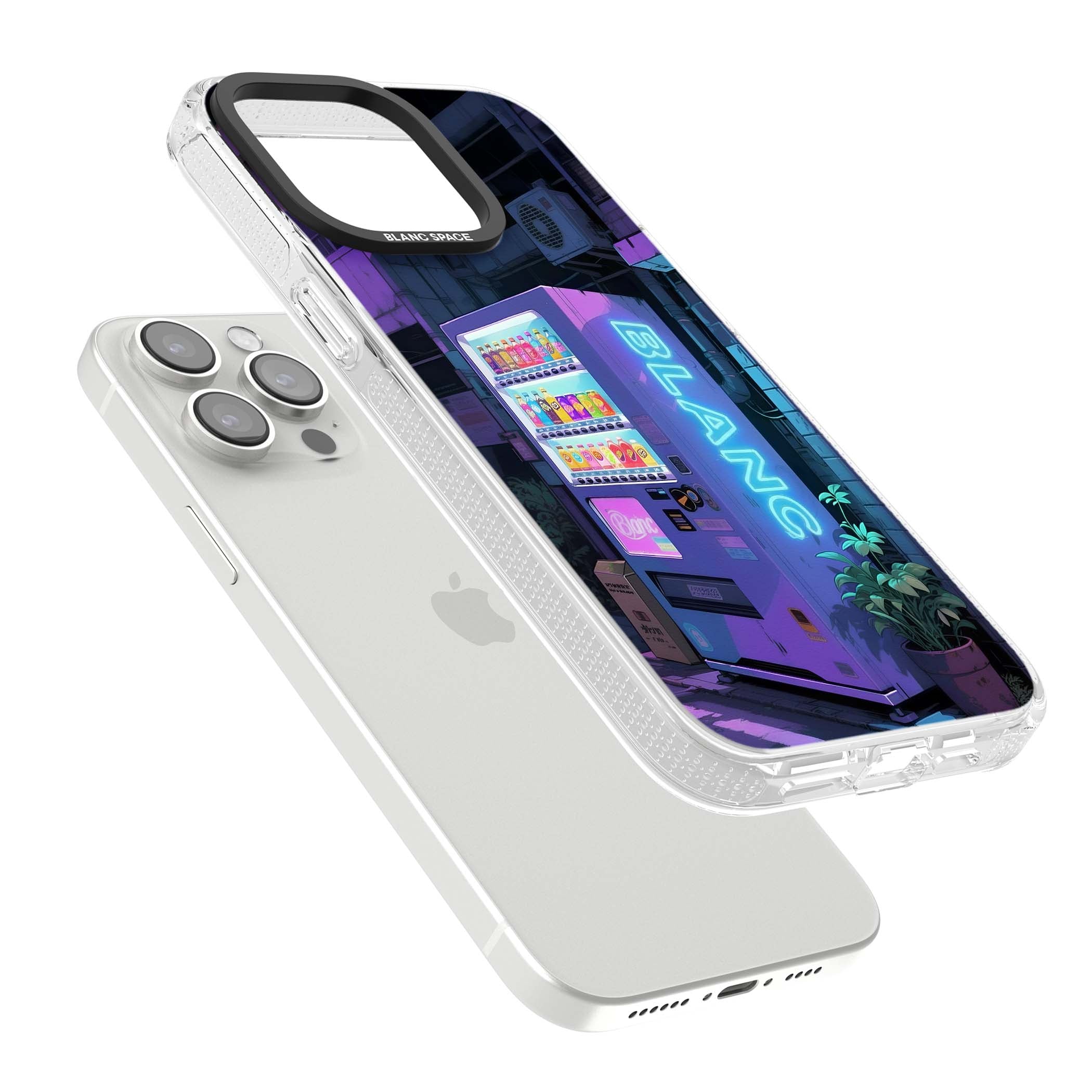 Shibuya Glow Japanese iPhone case featuring a glowing Tokyo vending machine, neon signage, and moody purple alleyway | Clear Case Impact Air case for iPhone 15 Pro, iPhone 15 Pro Max