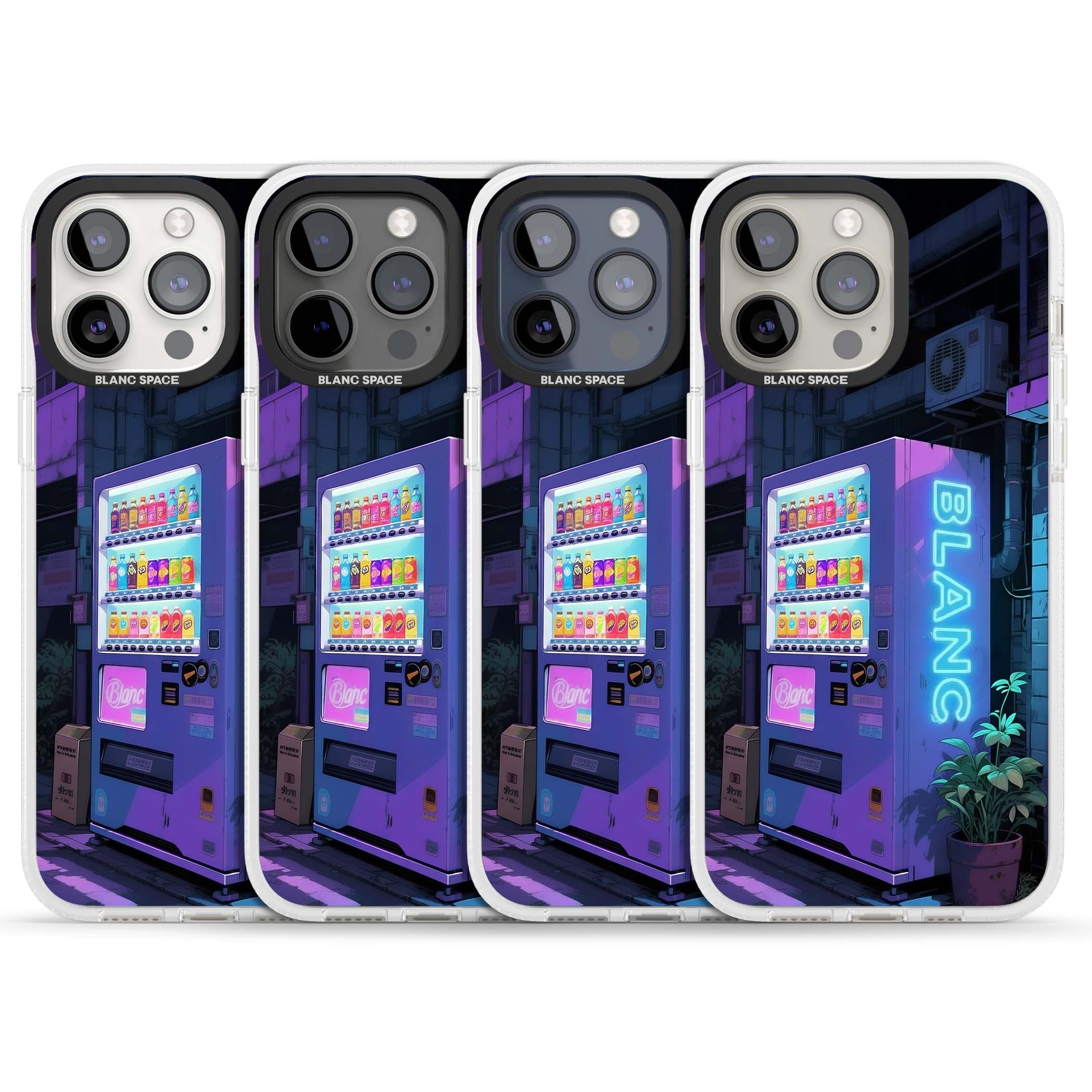 Shibuya Glow Japanese iPhone case featuring a glowing Tokyo vending machine, neon signage, and moody purple alleyway | Clear Case Impact Air case for iPhone 15 Pro, iPhone 15 Pro Max