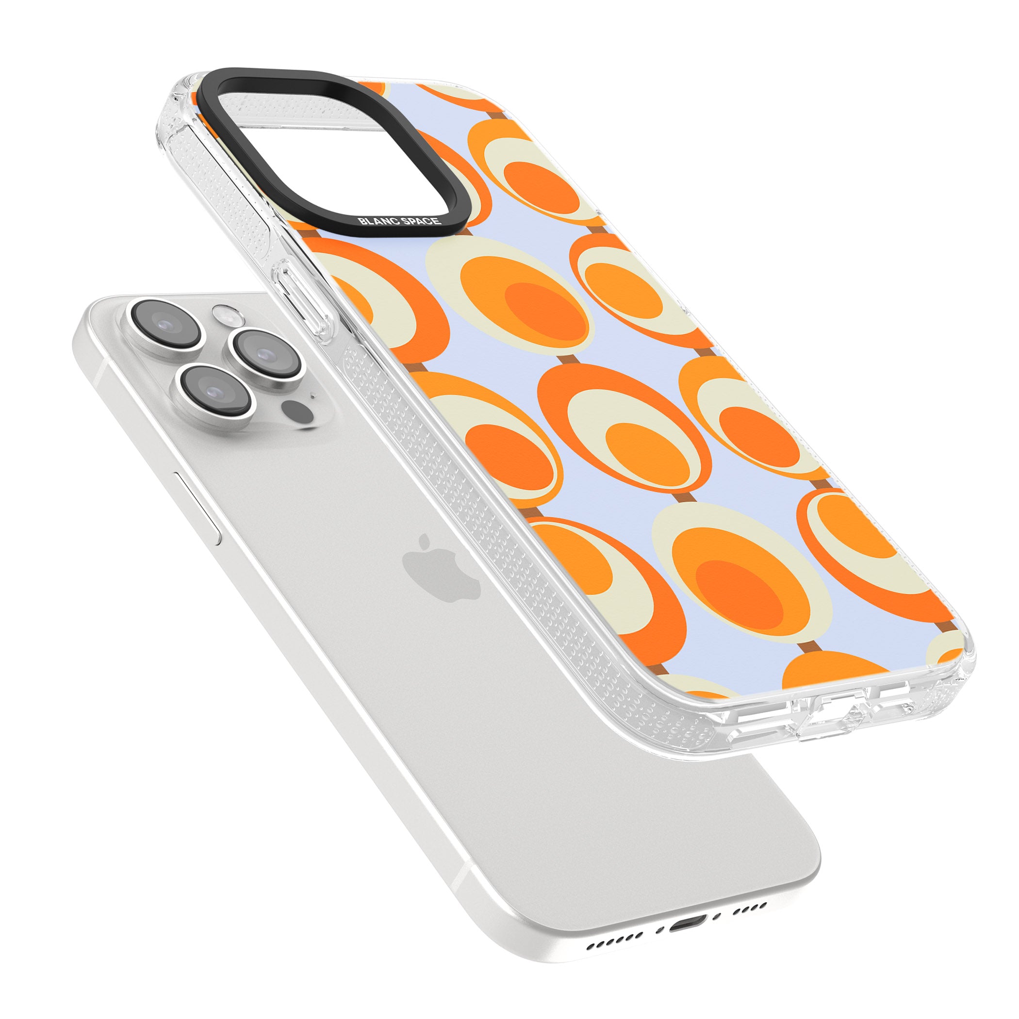Mid-Century Blue & Orange Pattern iPhone 15 Pro Max / 15 Pro / 14 Pro Max / 14 Pro / 13 Pro Clear Case Impact Air - Blanc Space