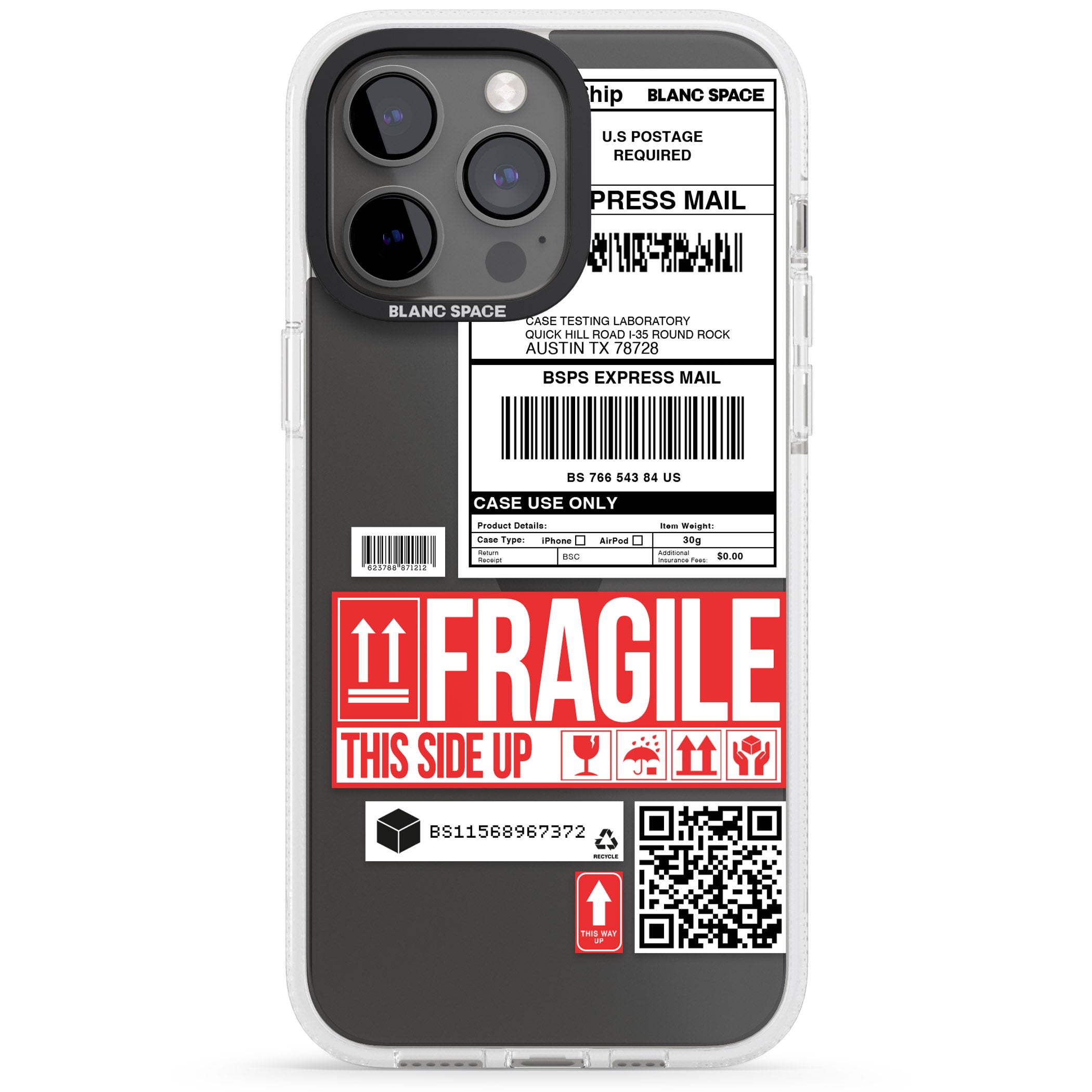Shipping Label iPhone 15 Pro Max / 15 Pro / 14 Pro Max / 14 Pro / 13 Pro Clear Case Impact Air - Blanc Space