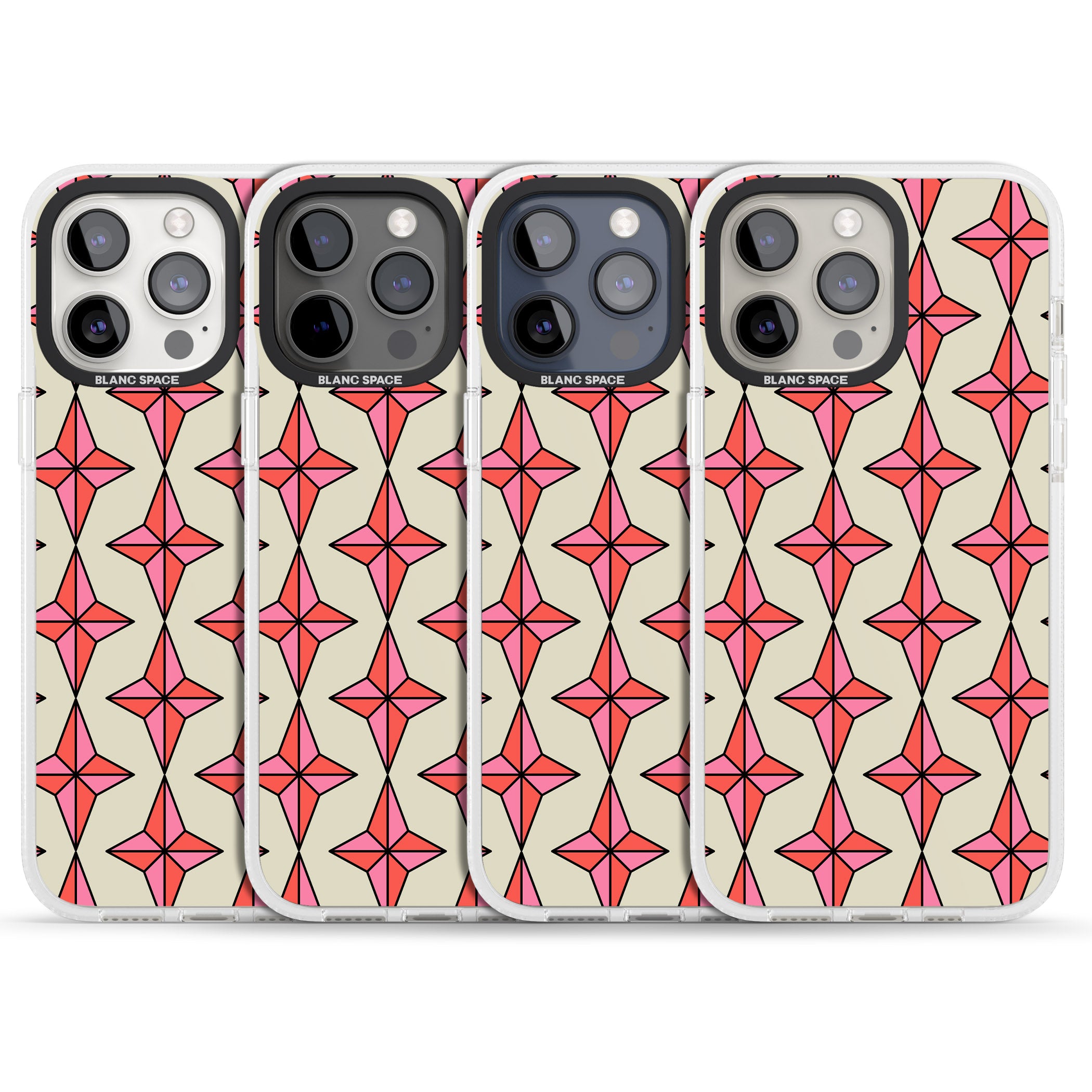 Rose Stars Pattern iPhone 15 Pro Max / 15 Pro / 14 Pro Max / 14 Pro / 13 Pro Clear Case Impact Air - Blanc Space