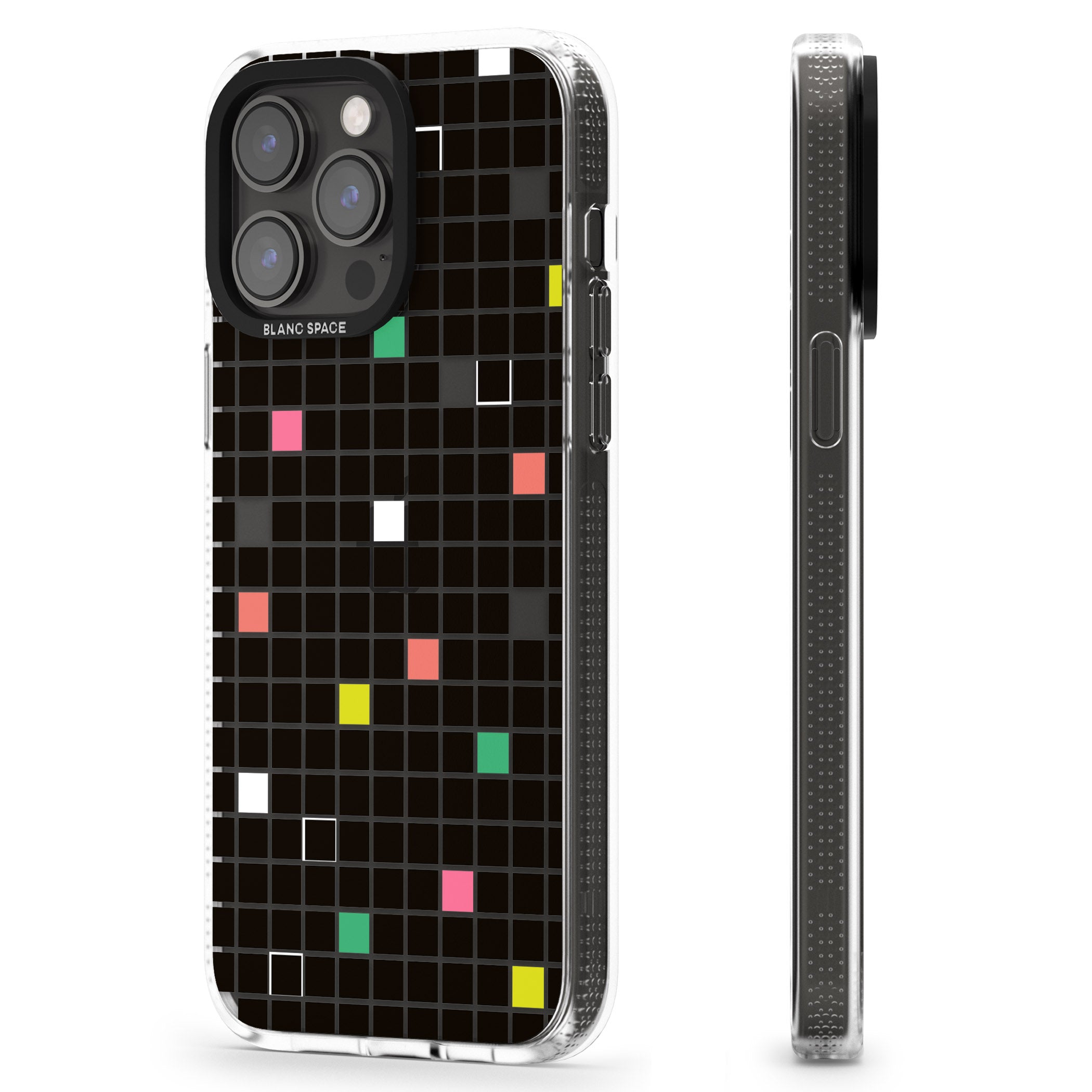 Vibrant Black Geometric Grid iPhone 15 Pro Max / 15 Pro / 14 Pro Max / 14 Pro / 13 Pro Clear Case Impact Air - Blanc Space