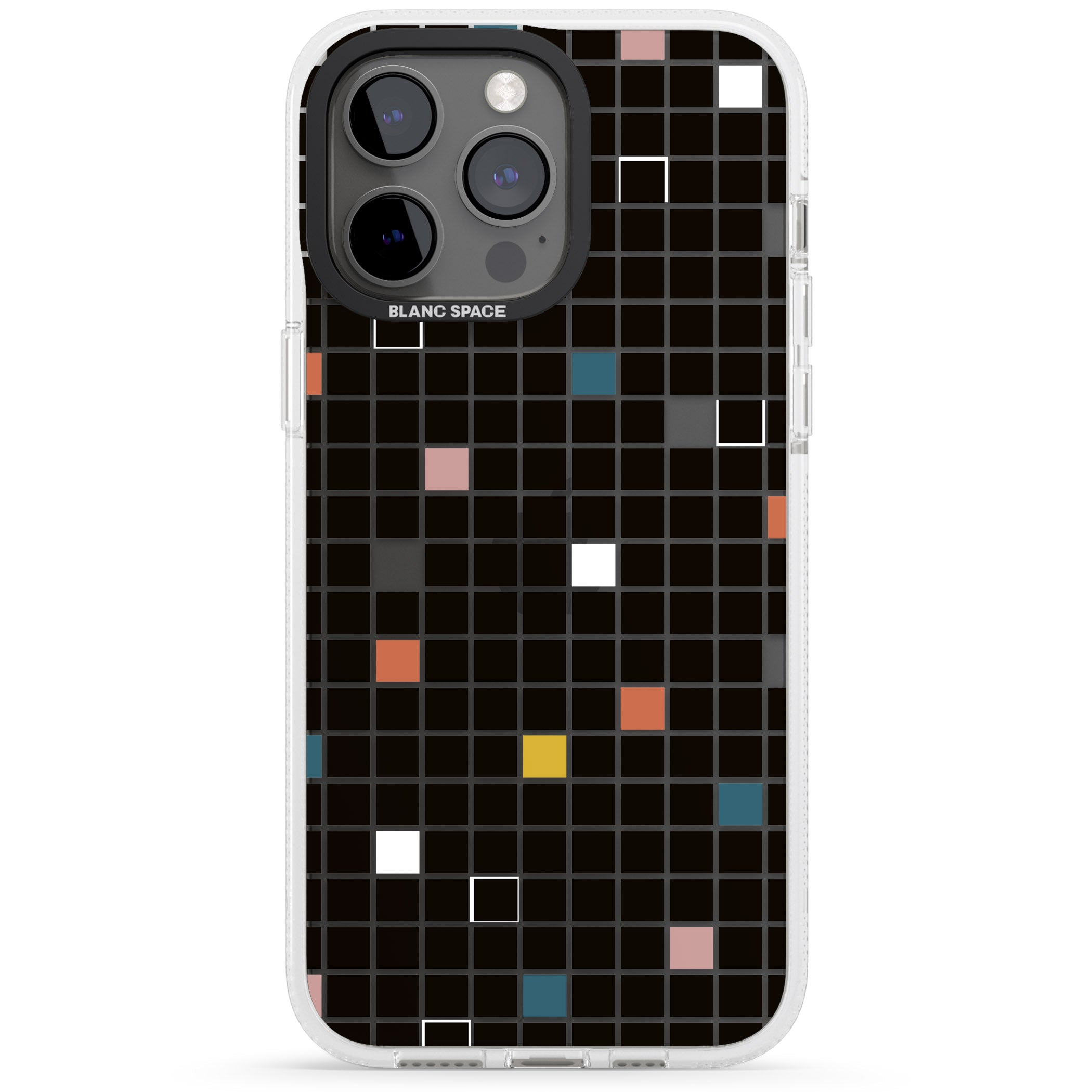 Earthtone Black Geometric Grid iPhone 15 Pro Max / 15 Pro / 14 Pro Max / 14 Pro / 13 Pro Clear Case Impact Air - Blanc Space