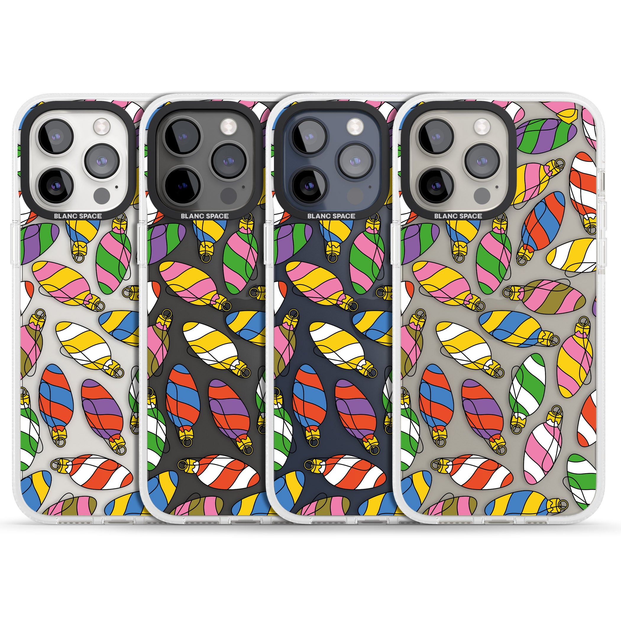 Colourful Holiday Ornaments iPhone 15 Pro Max / 15 Pro / 14 Pro Max / 14 Pro / 13 Pro Clear Case Impact Air - Blanc Space