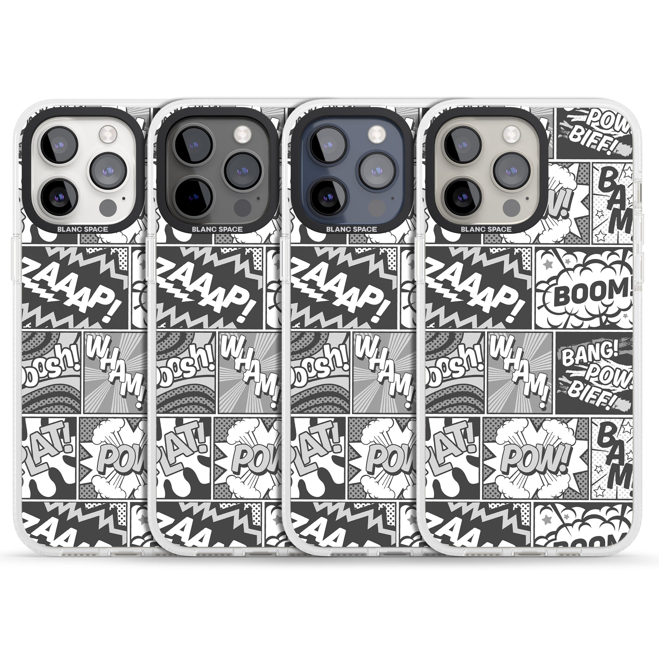 Onomatopoeia (Black & White) iPhone 15 Pro Max / 15 Pro / 14 Pro Max / 14 Pro / 13 Pro Clear Case Impact Air - Blanc Space
