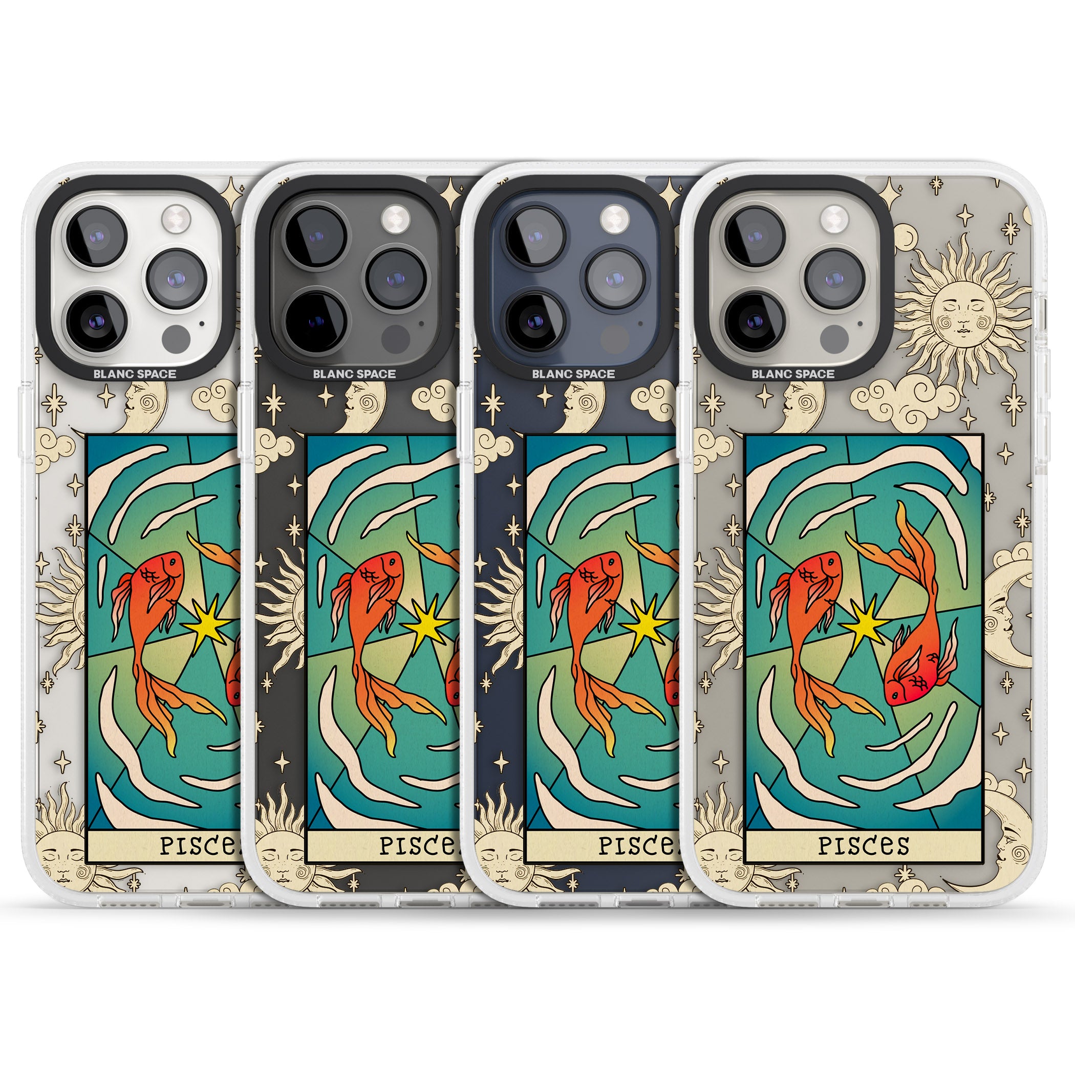 Celestial Zodiac - Pisces iPhone 15 Pro Max / 15 Pro / 14 Pro Max / 14 Pro / 13 Pro Clear Case Impact Air - Blanc Space