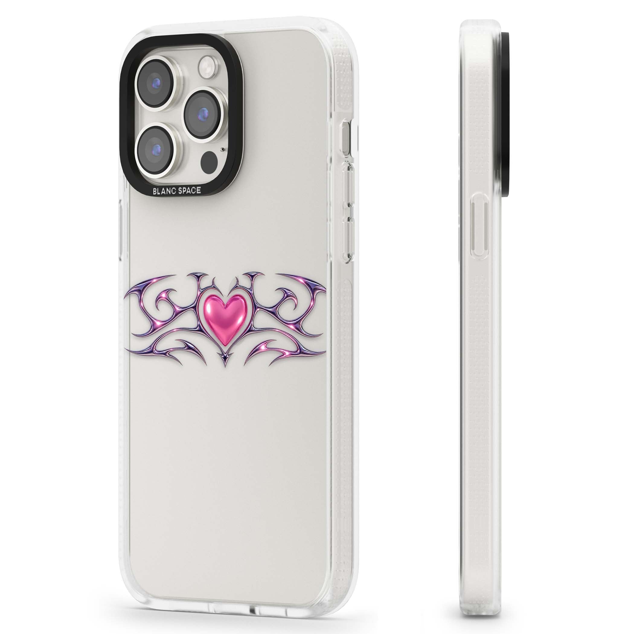 Pink Chrome Heart y2k iPhone case | Clear Case Impact Air case for iPhone 15 Pro, iPhone 15 Pro Max