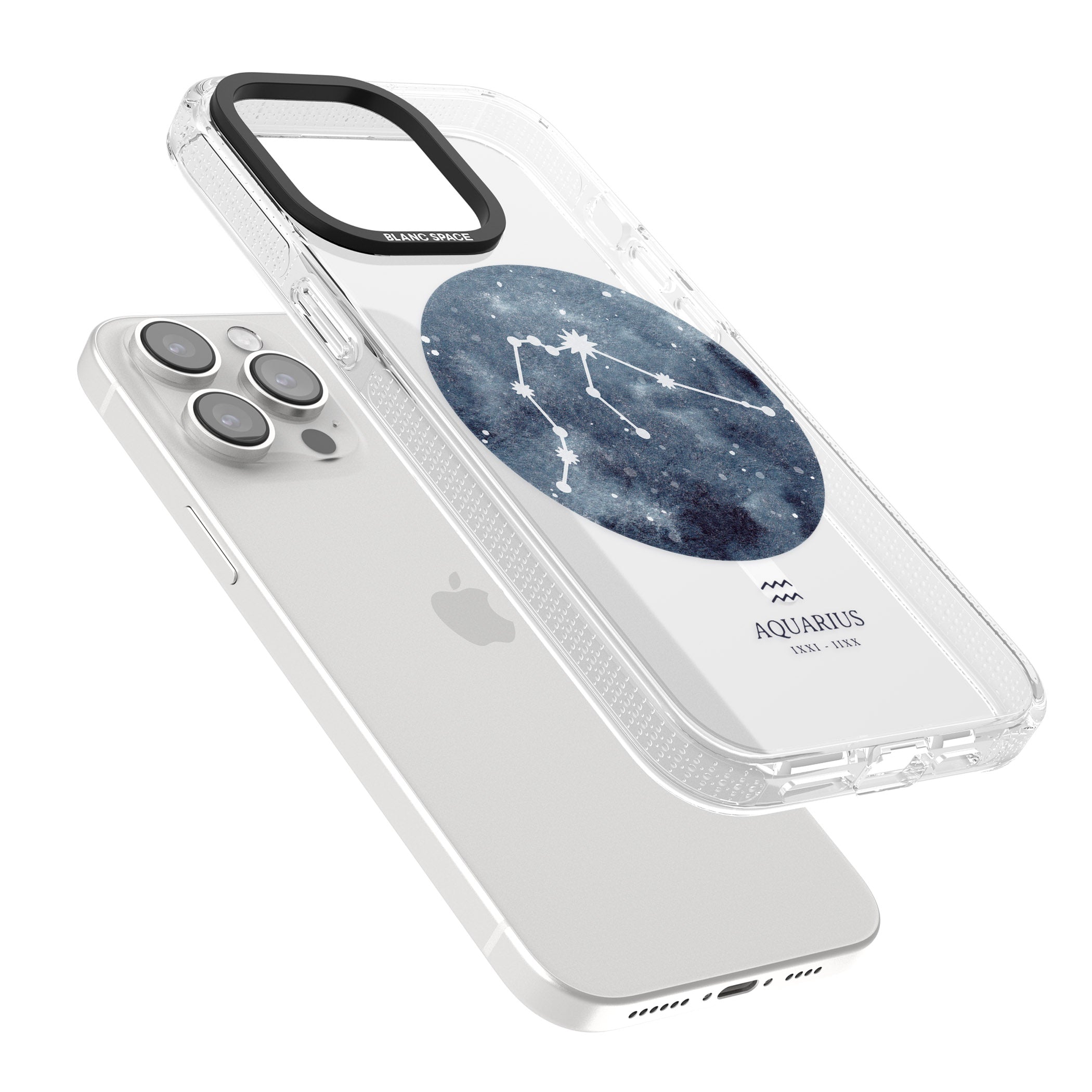 Aquarius Zodiac Transparent Design - Blue iPhone 15 Pro Max / 15 Pro / 14 Pro Max / 14 Pro / 13 Pro Clear Case Impact Air - Blanc Space