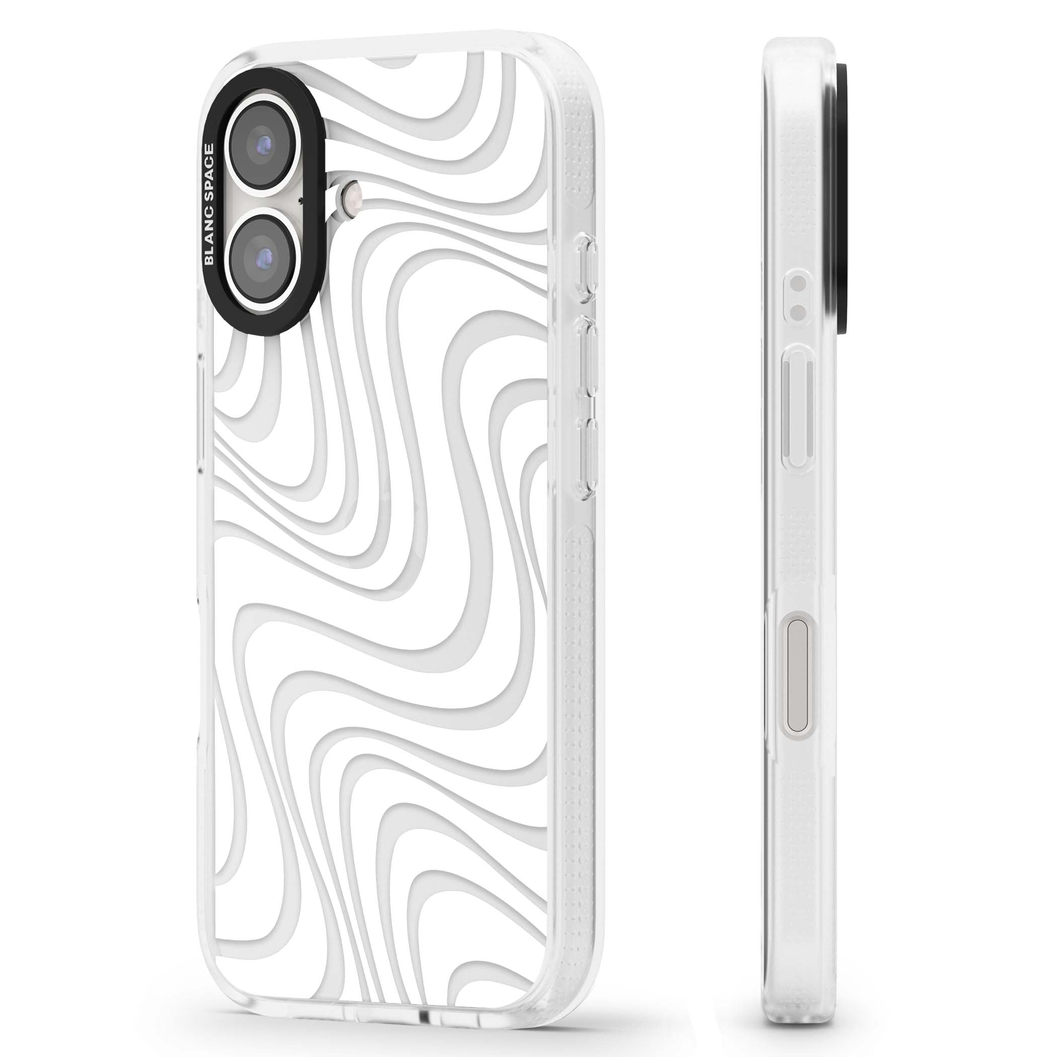 White Abstract Waves abstract iPhone case featuring flowing grey wave pattern on clear background | Clear Case Impact Air case for iPhone 16, iPhone 16 Plus