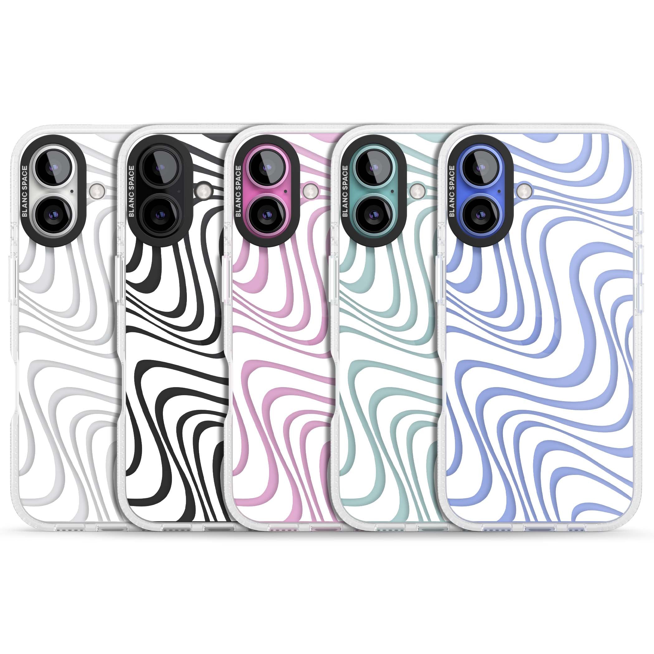 White Abstract Waves abstract iPhone case featuring flowing grey wave pattern on clear background | Clear Case Impact Air case for iPhone 16, iPhone 16 Plus