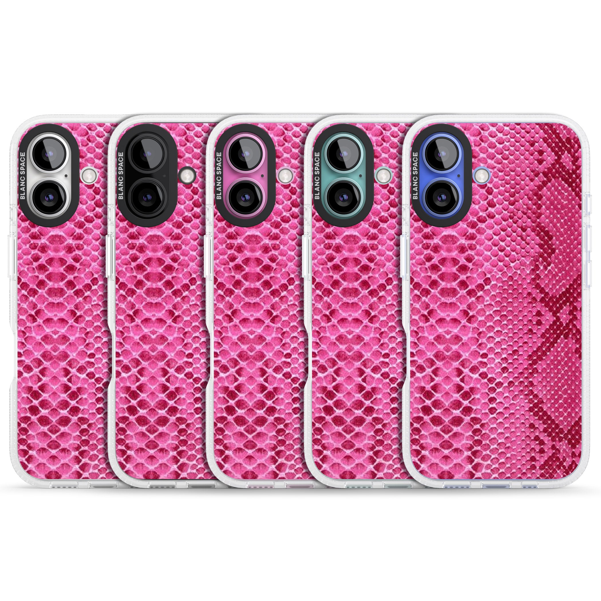 Pink Snakeskin iPhone 16 / 16 Plus Clear Case Impact Air - Blanc Space