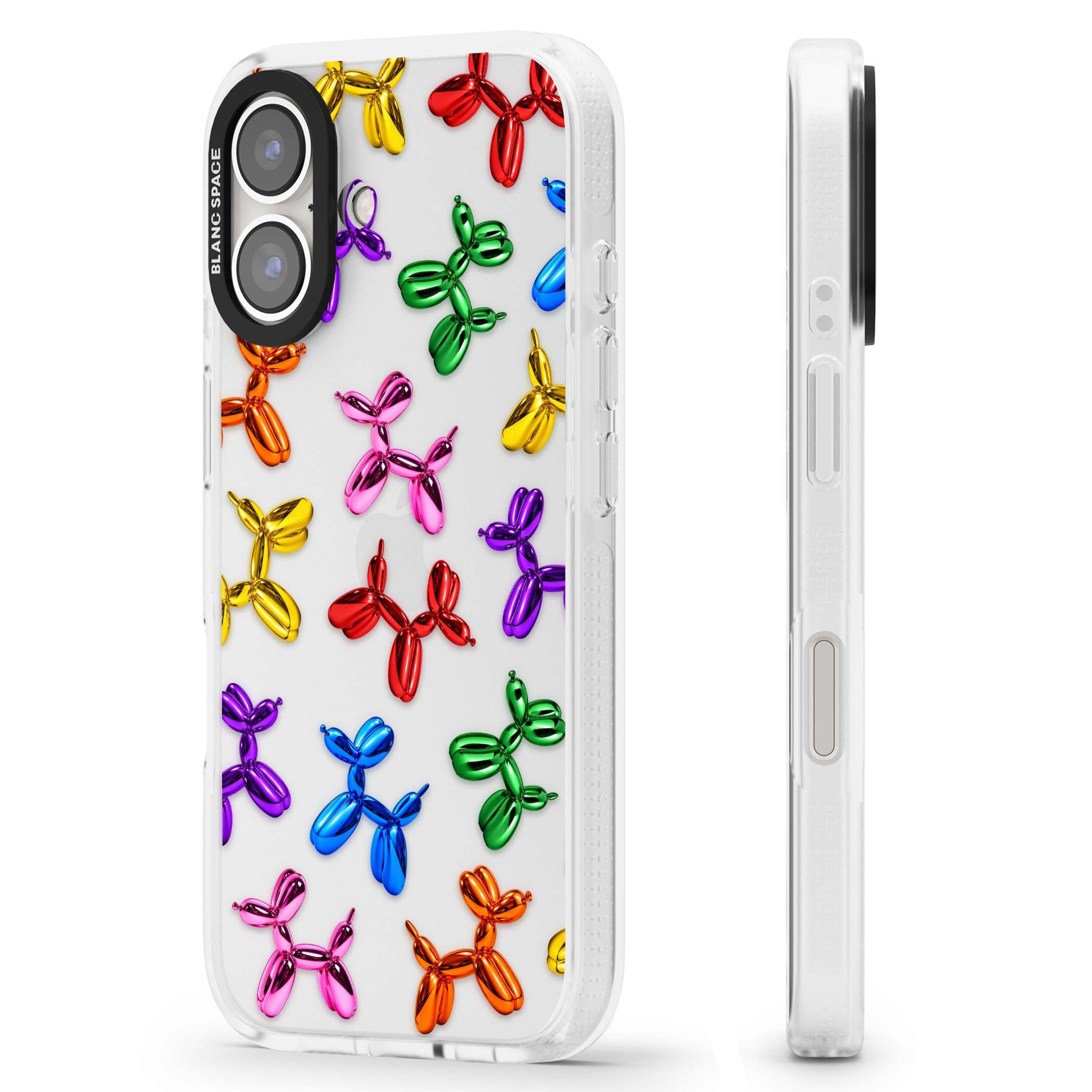 Balloon Dogs pop art iPhone case featuring rainbow chrome balloon dogs in Jeff Koons style | Clear Case Impact Air case for iPhone 16, iPhone 16 Plus