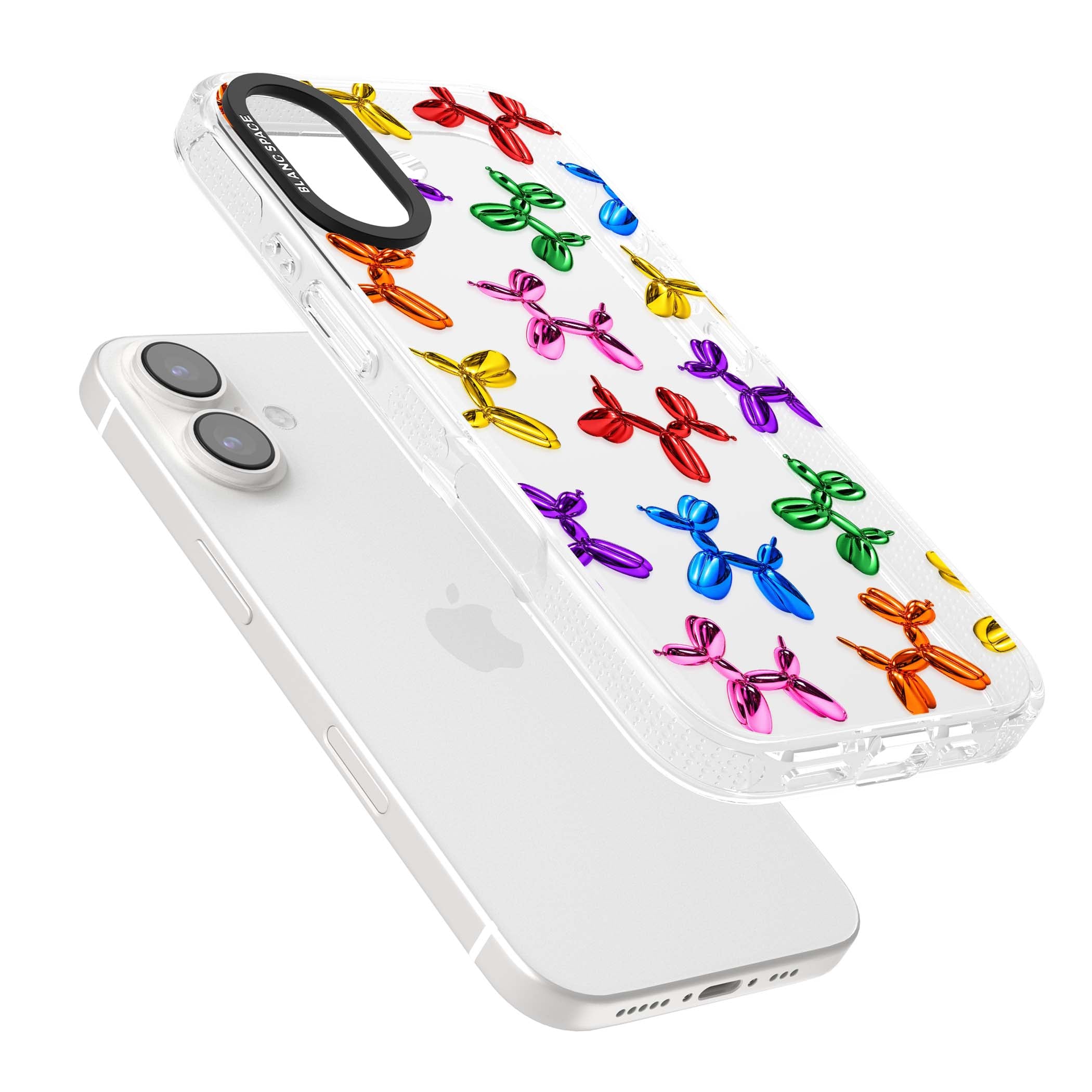 Balloon Dogs pop art iPhone case featuring rainbow chrome balloon dogs in Jeff Koons style | Clear Case Impact Air case for iPhone 16, iPhone 16 Plus