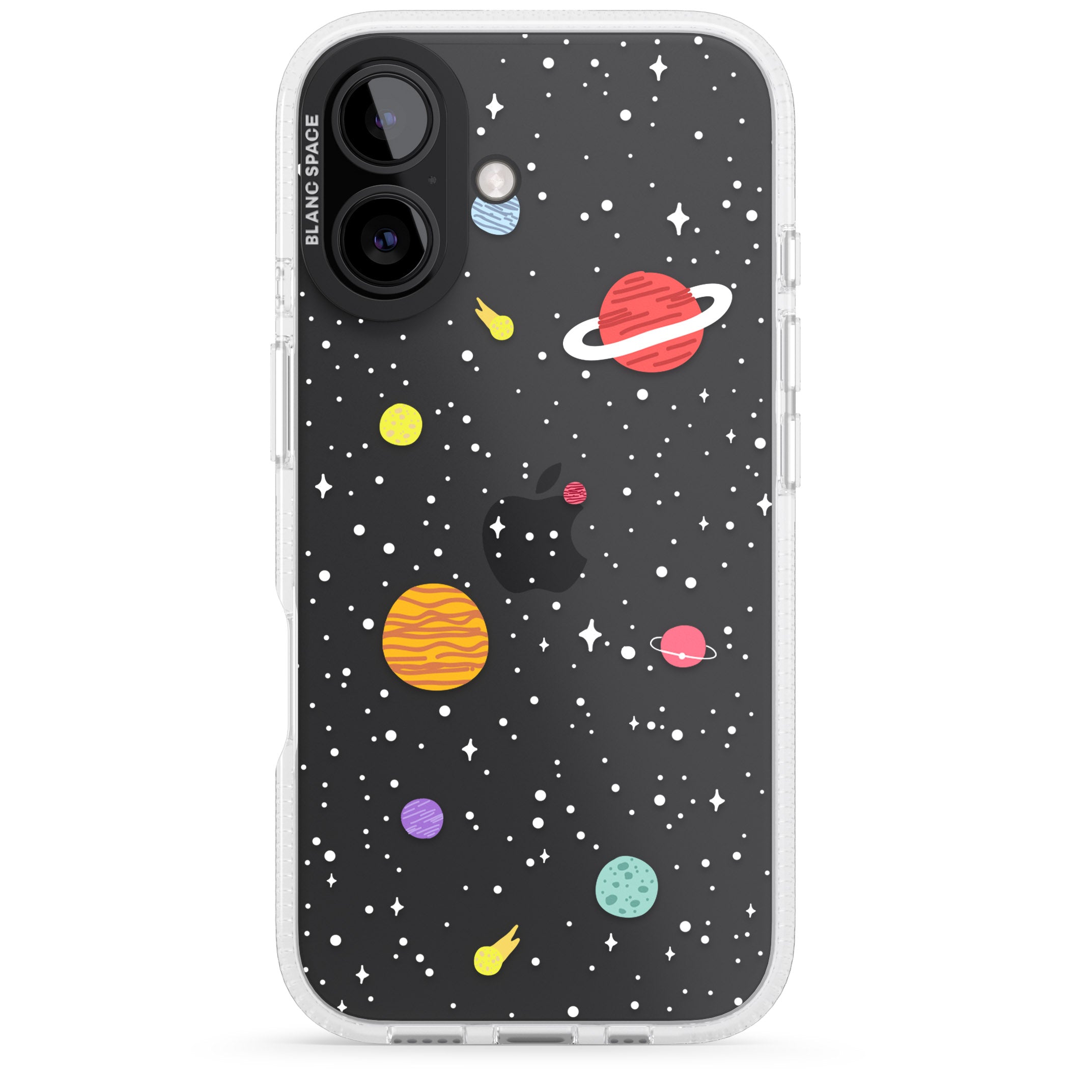 Cute Cartoon Planets (Clear) iPhone 16 / 16 Plus Clear Case Impact Air - Blanc Space