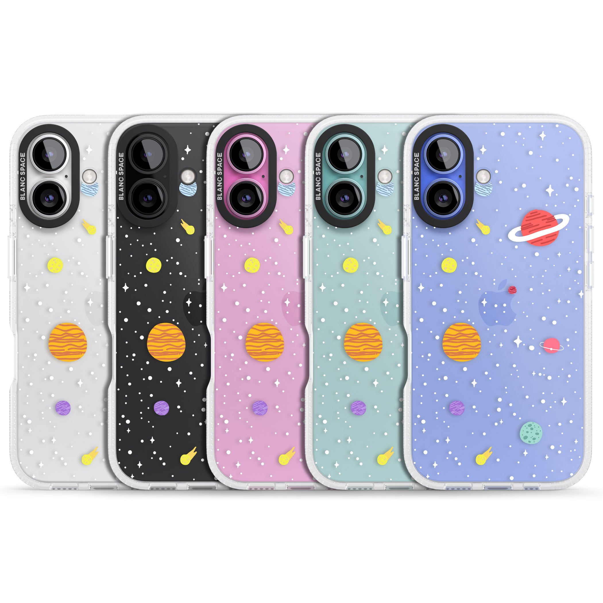 Cute Cartoon Planets (Clear) iPhone 16 / 16 Plus Clear Case Impact Air - Blanc Space