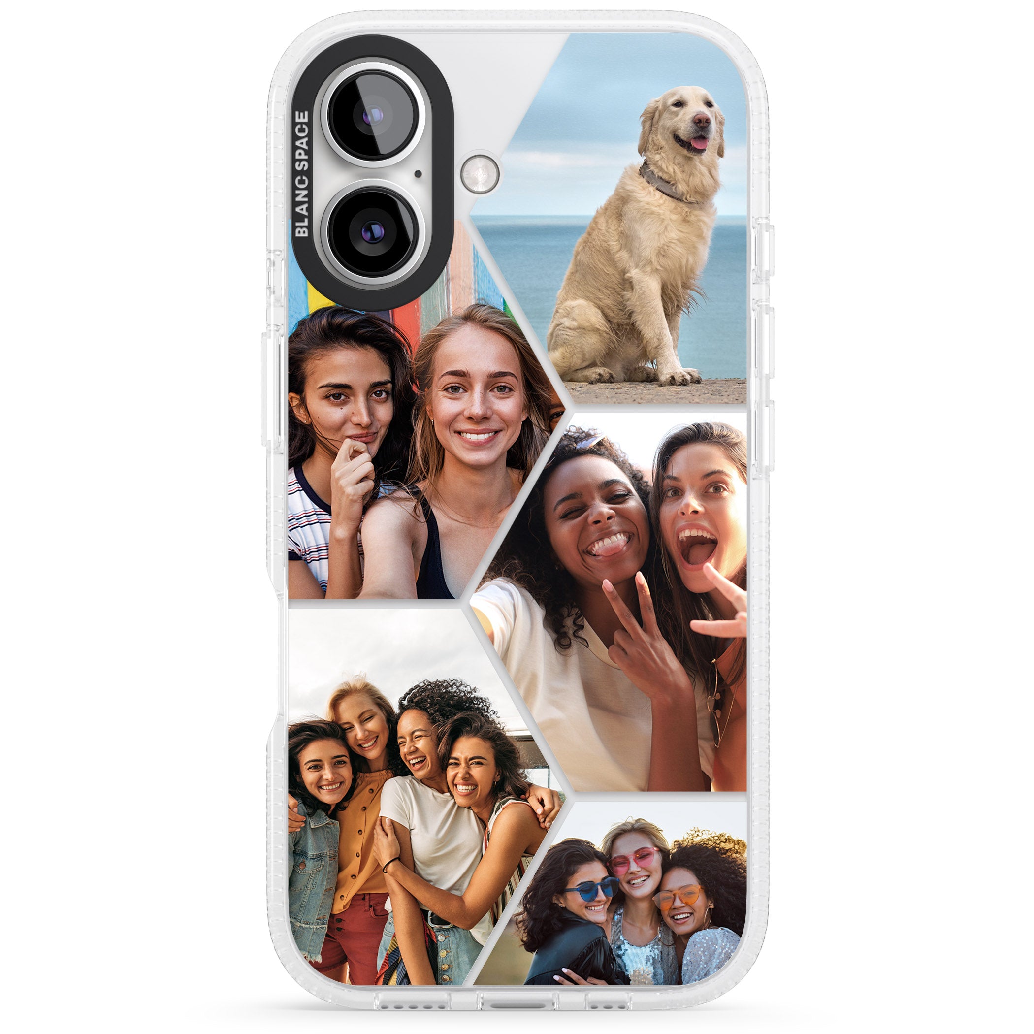 Personalised Beehive Photo Grid iPhone 16 / 16 Plus Clear Case Impact Air - Blanc Space