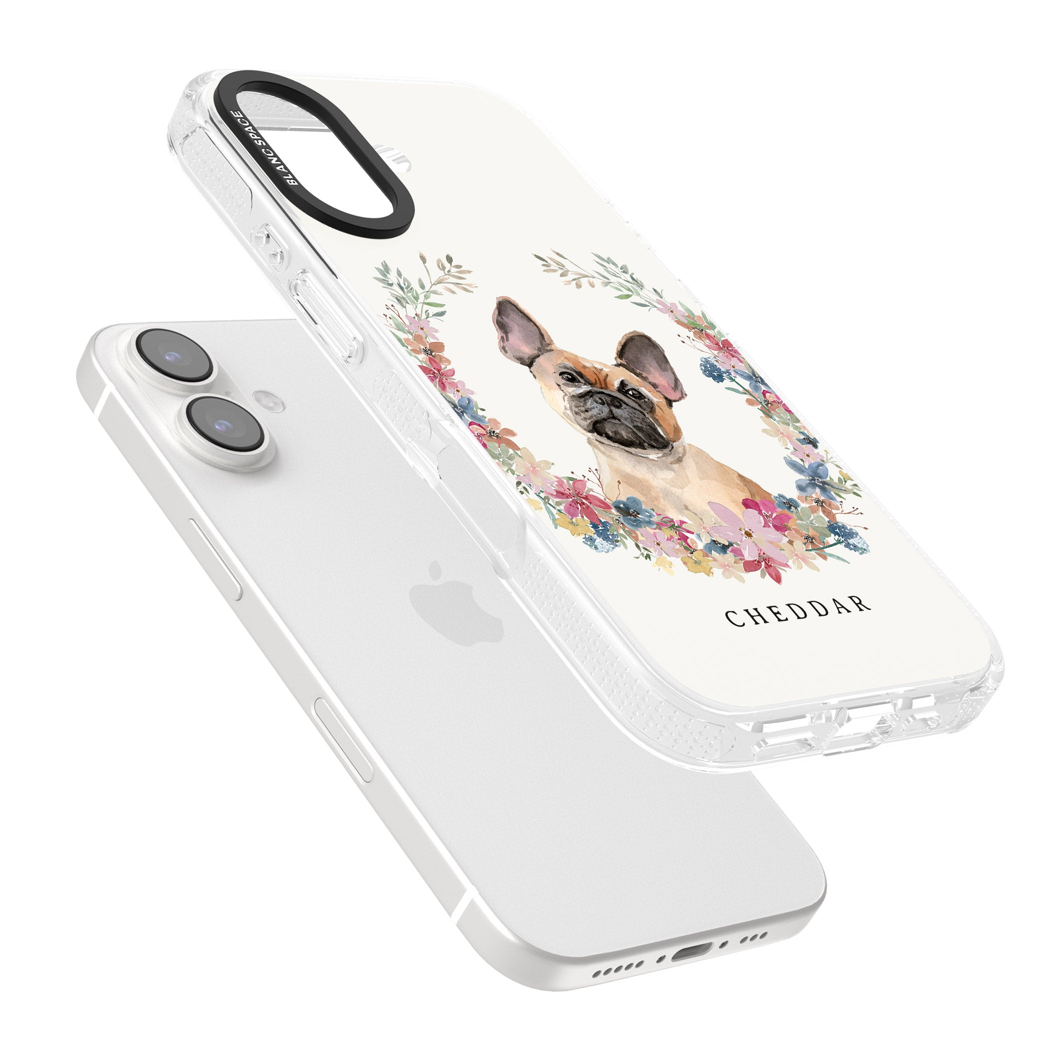 Personalised Tan French Bulldog Watercolour Dog Portrait iPhone 16 / 16 Plus Clear Case Impact Air - Blanc Space