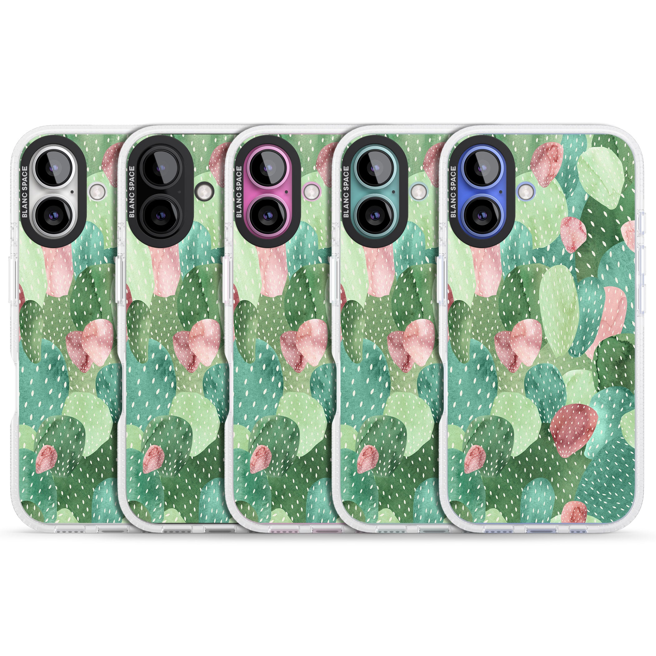 Colourful Cactus Mix Design iPhone 16 / 16 Plus Clear Case Impact Air - Blanc Space