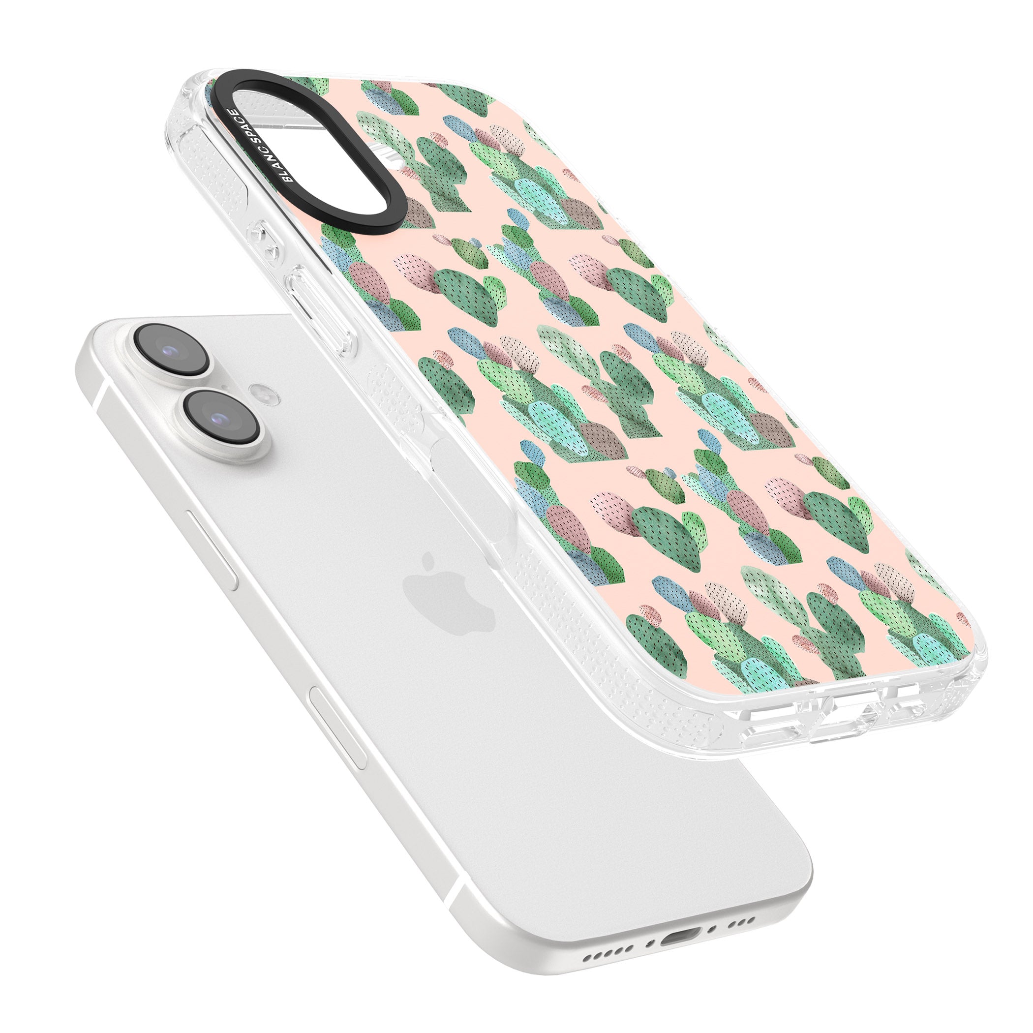 Pink Cactus Pattern Design iPhone 16 / 16 Plus Clear Case Impact Air - Blanc Space