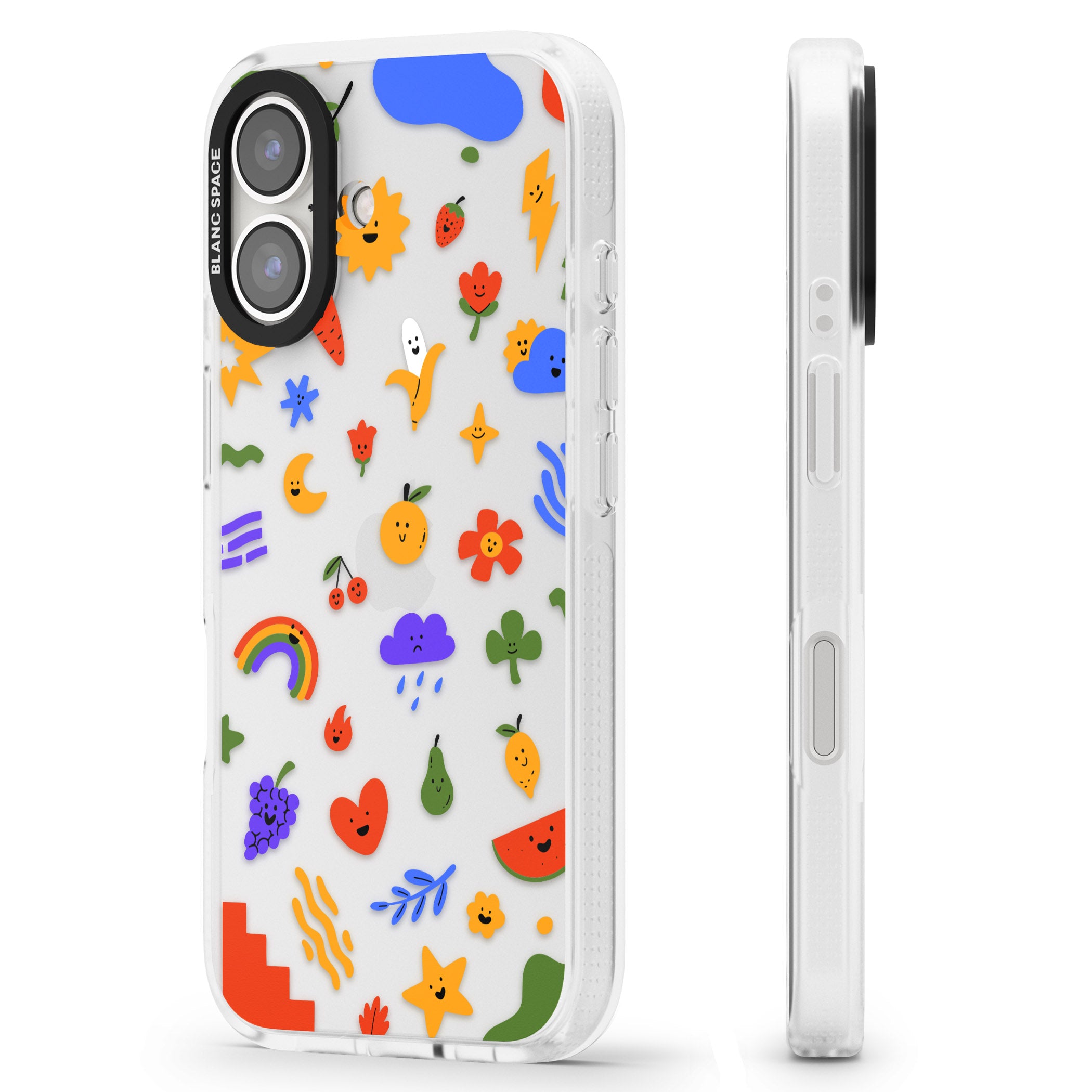 Mixed Cute Icon Pattern - Clear iPhone 16 / 16 Plus Clear Case Impact Air - Blanc Space
