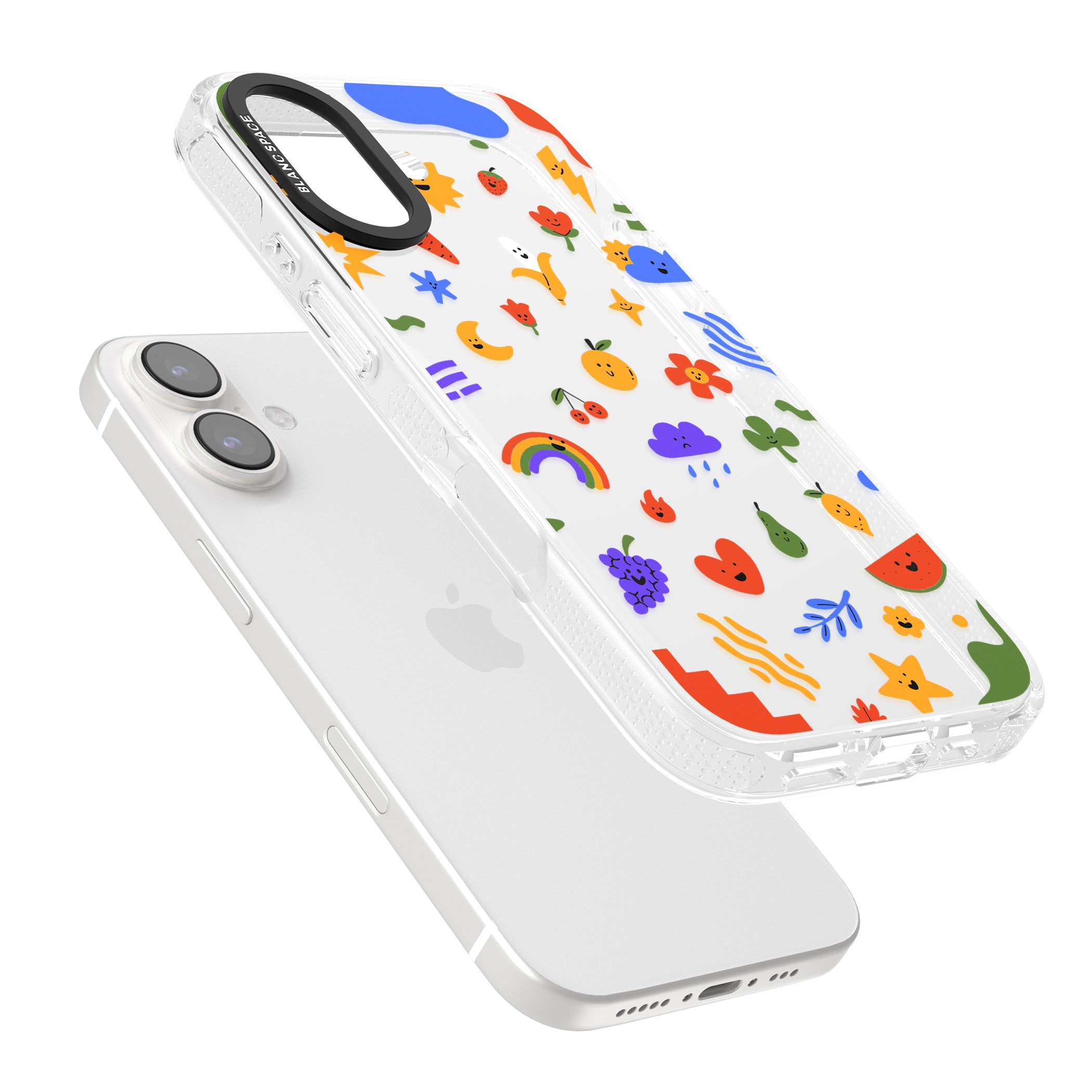 Mixed Cute Icon Pattern - Clear iPhone 16 / 16 Plus Clear Case Impact Air - Blanc Space