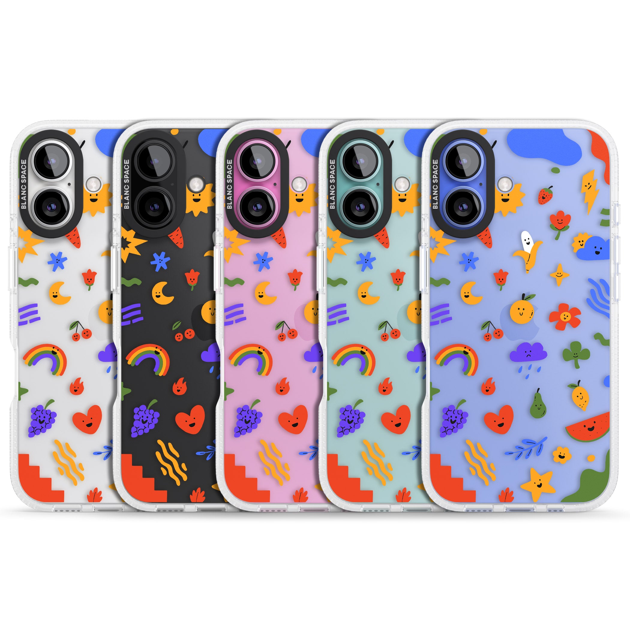 Mixed Cute Icon Pattern - Clear iPhone 16 / 16 Plus Clear Case Impact Air - Blanc Space