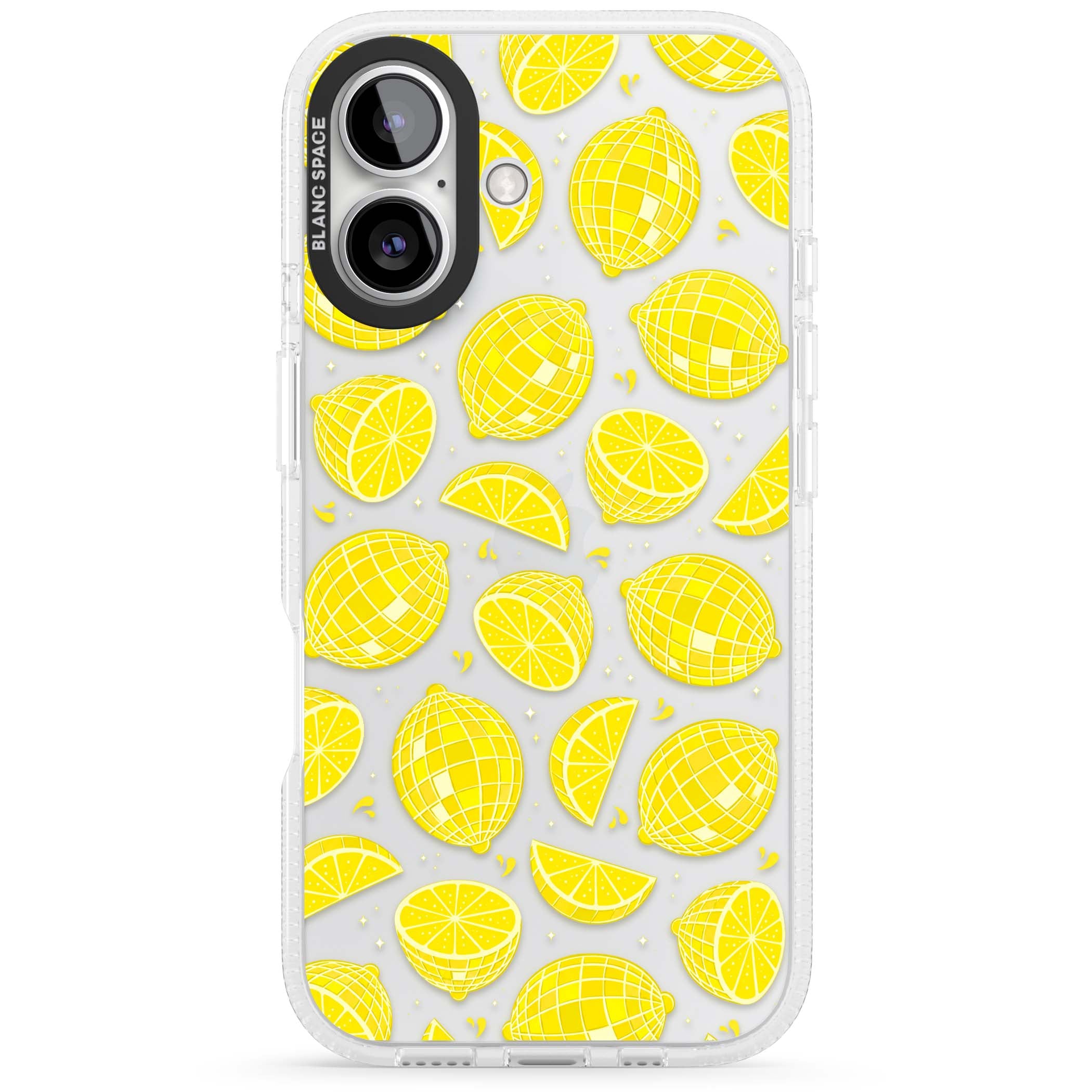 Disco Lemons citrus iPhone case featuring mirrorball lemons, sliced fruit and sparkle accents | Clear Case Impact Air case for iPhone 16, iPhone 16 Plus
