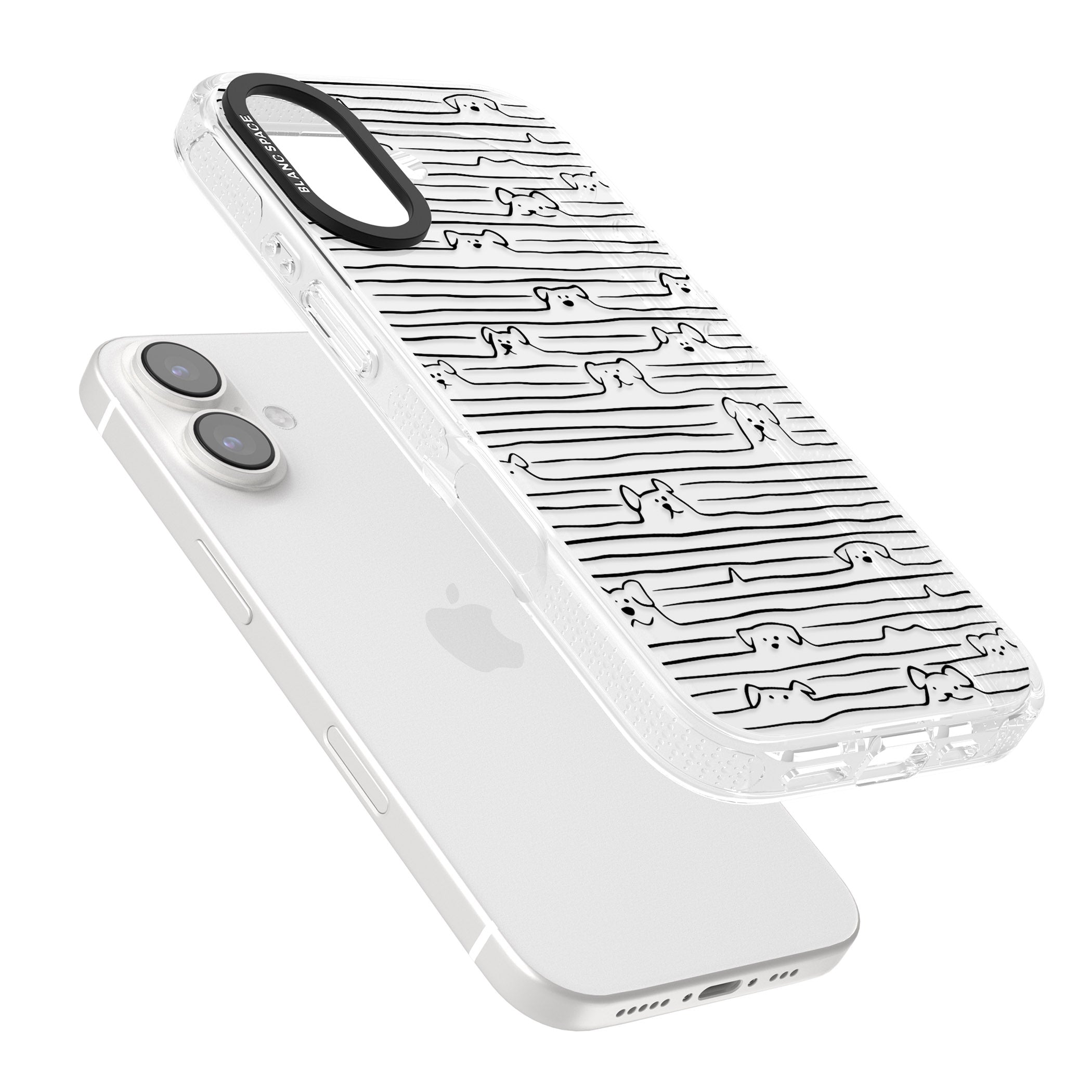 Dog Line Art - Black iPhone 16 / 16 Plus Clear Case Impact Air - Blanc Space