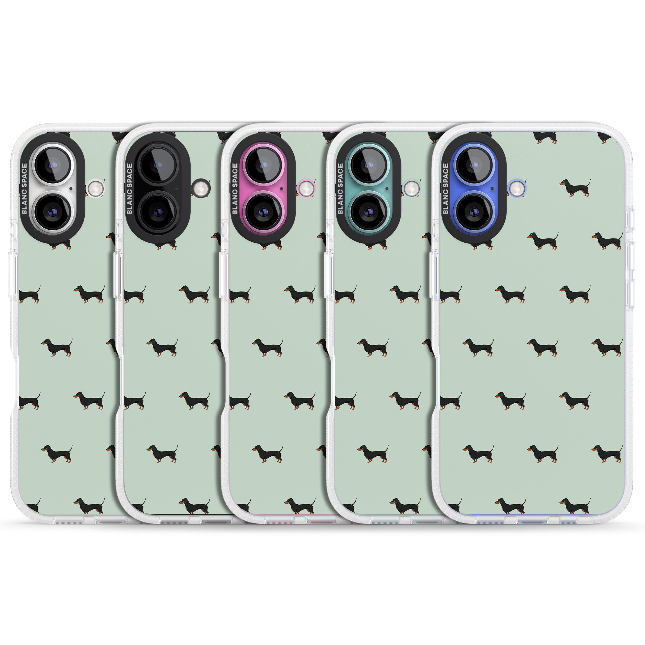 Dachshund Dog Pattern iPhone 16 / 16 Plus Clear Case Impact Air - Blanc Space