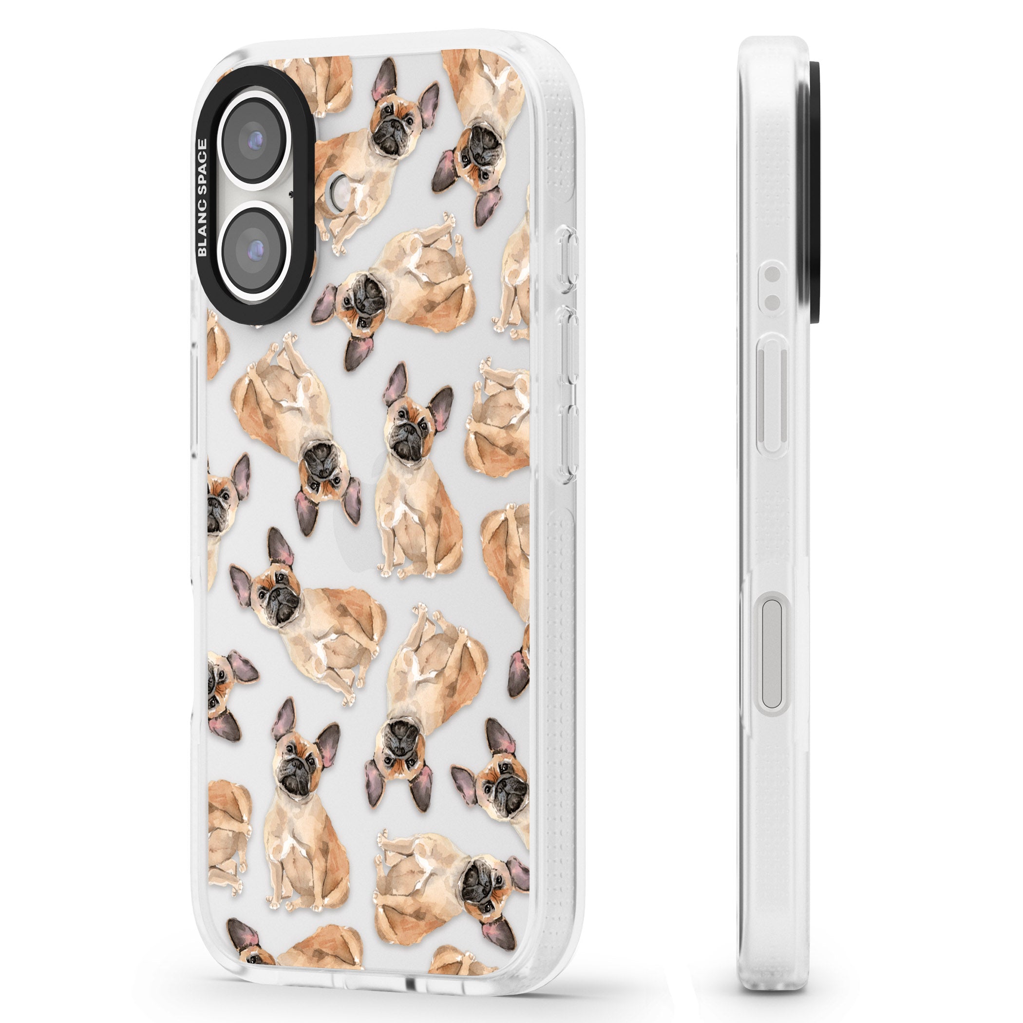 French Bulldog Watercolour Dog Pattern iPhone 16 / 16 Plus Clear Case Impact Air - Blanc Space
