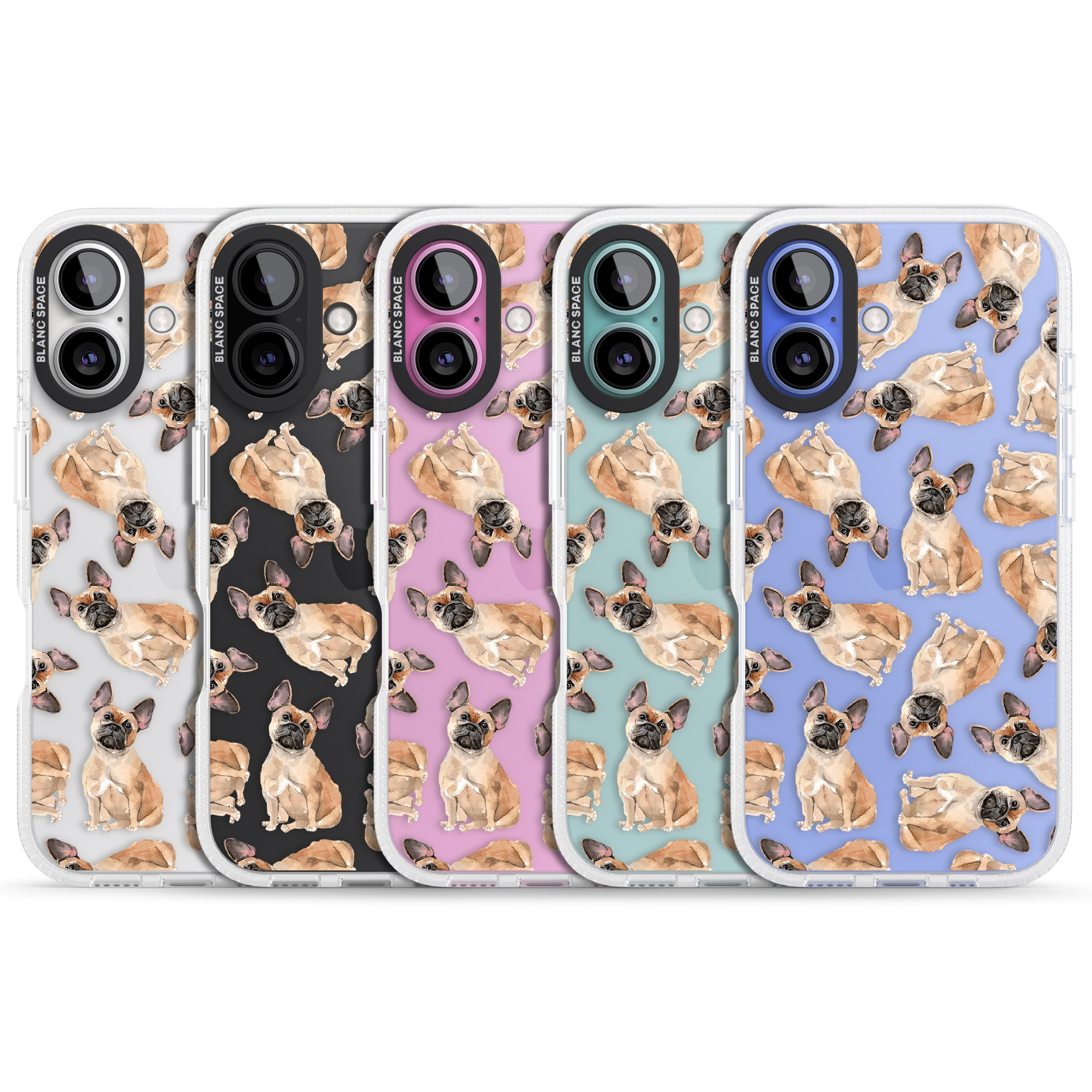 French Bulldog Watercolour Dog Pattern iPhone 16 / 16 Plus Clear Case Impact Air - Blanc Space