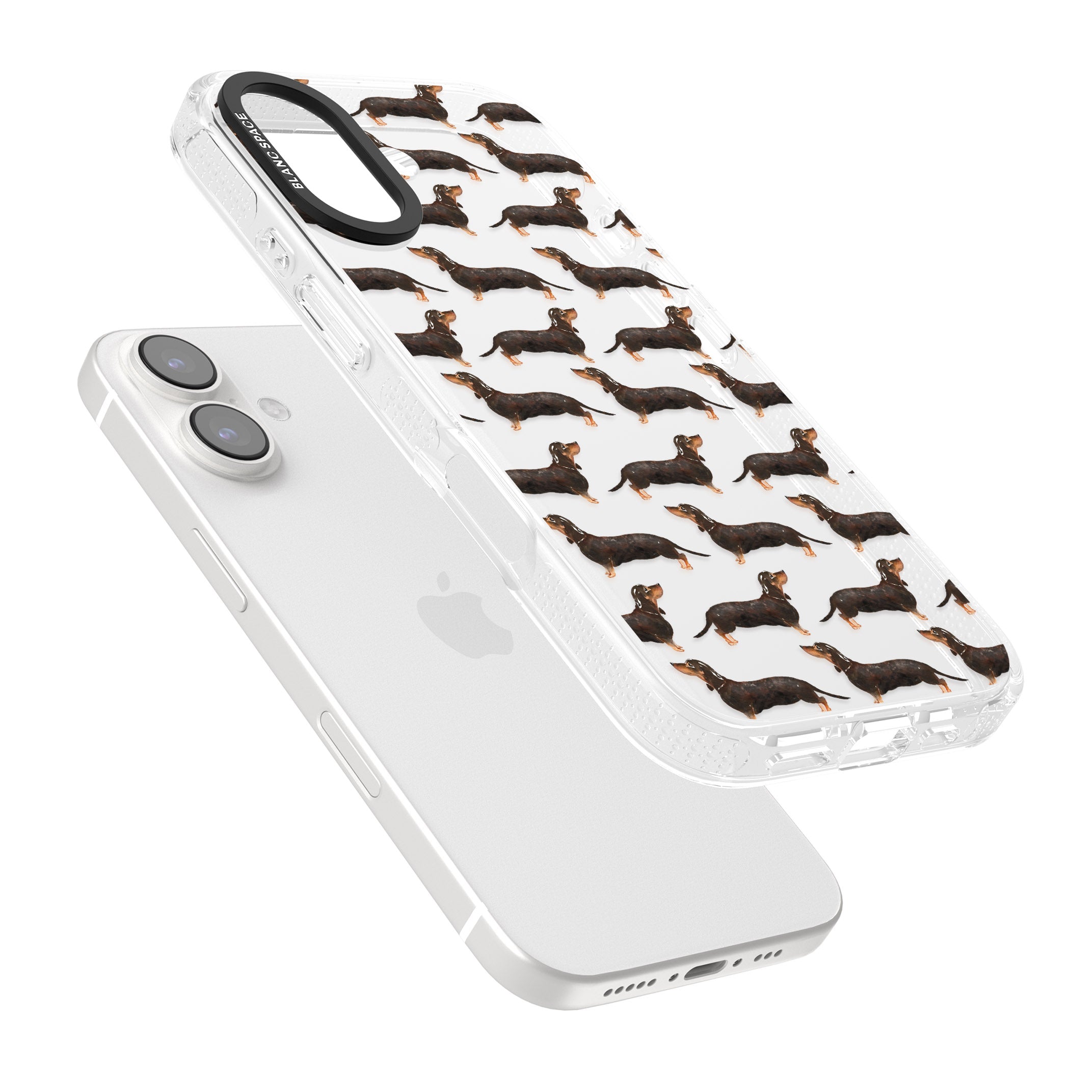 Dachshund (Black & Tan) Watercolour Dog Pattern iPhone 16 / 16 Plus Clear Case Impact Air - Blanc Space