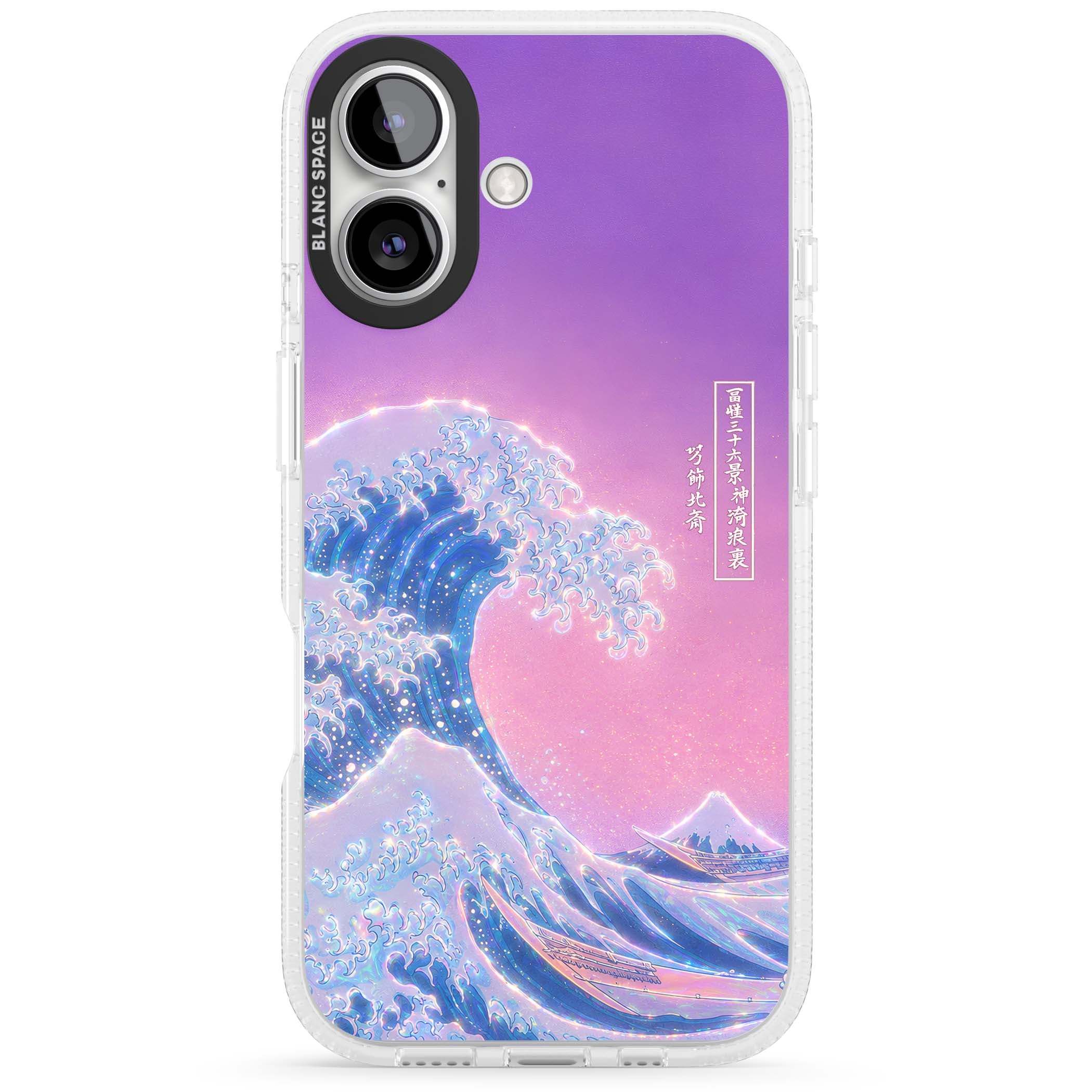 The Great Opal Wave Japanese iPhone case featuring Hokusai's great wave in iridescent pastels with lilac sky and Mou | Clear Case Impact Air case for iPhone 16, iPhone 16 Plus