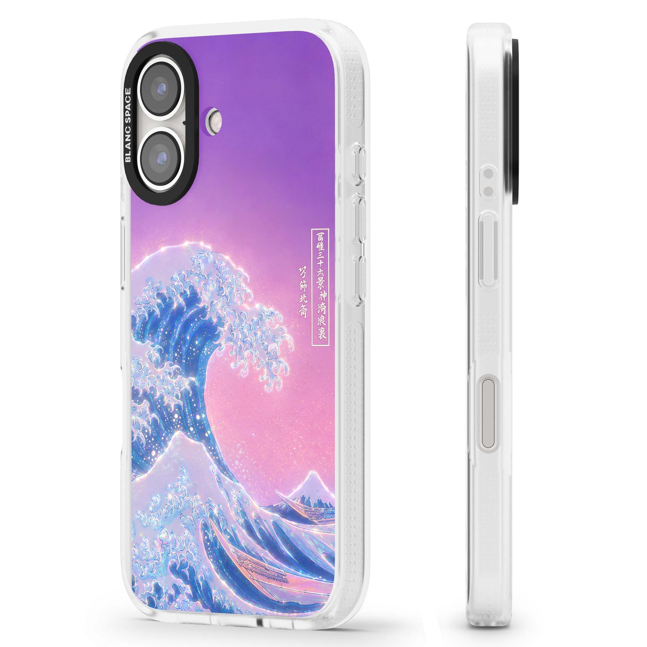 The Great Opal Wave Japanese iPhone case featuring Hokusai's great wave in iridescent pastels with lilac sky and Mou | Clear Case Impact Air case for iPhone 16, iPhone 16 Plus