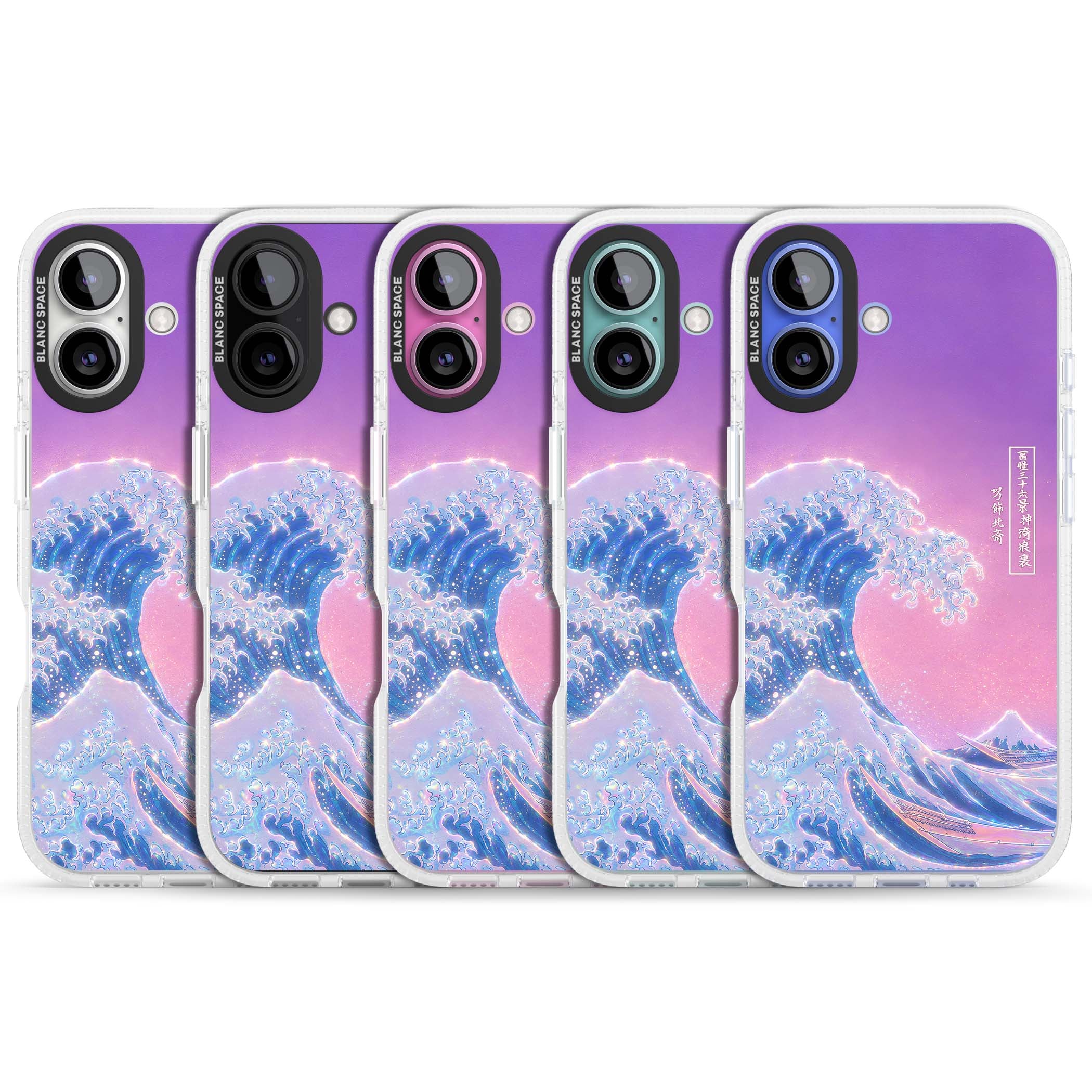 The Great Opal Wave Japanese iPhone case featuring Hokusai's great wave in iridescent pastels with lilac sky and Mou | Clear Case Impact Air case for iPhone 16, iPhone 16 Plus