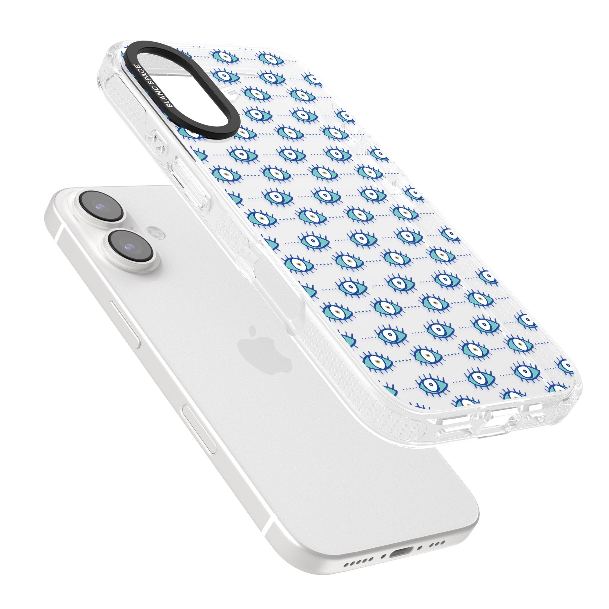 Crazy Eyes (Clear) Psychedelic Eyes Pattern iPhone 16 / 16 Plus Clear Case Impact Air - Blanc Space